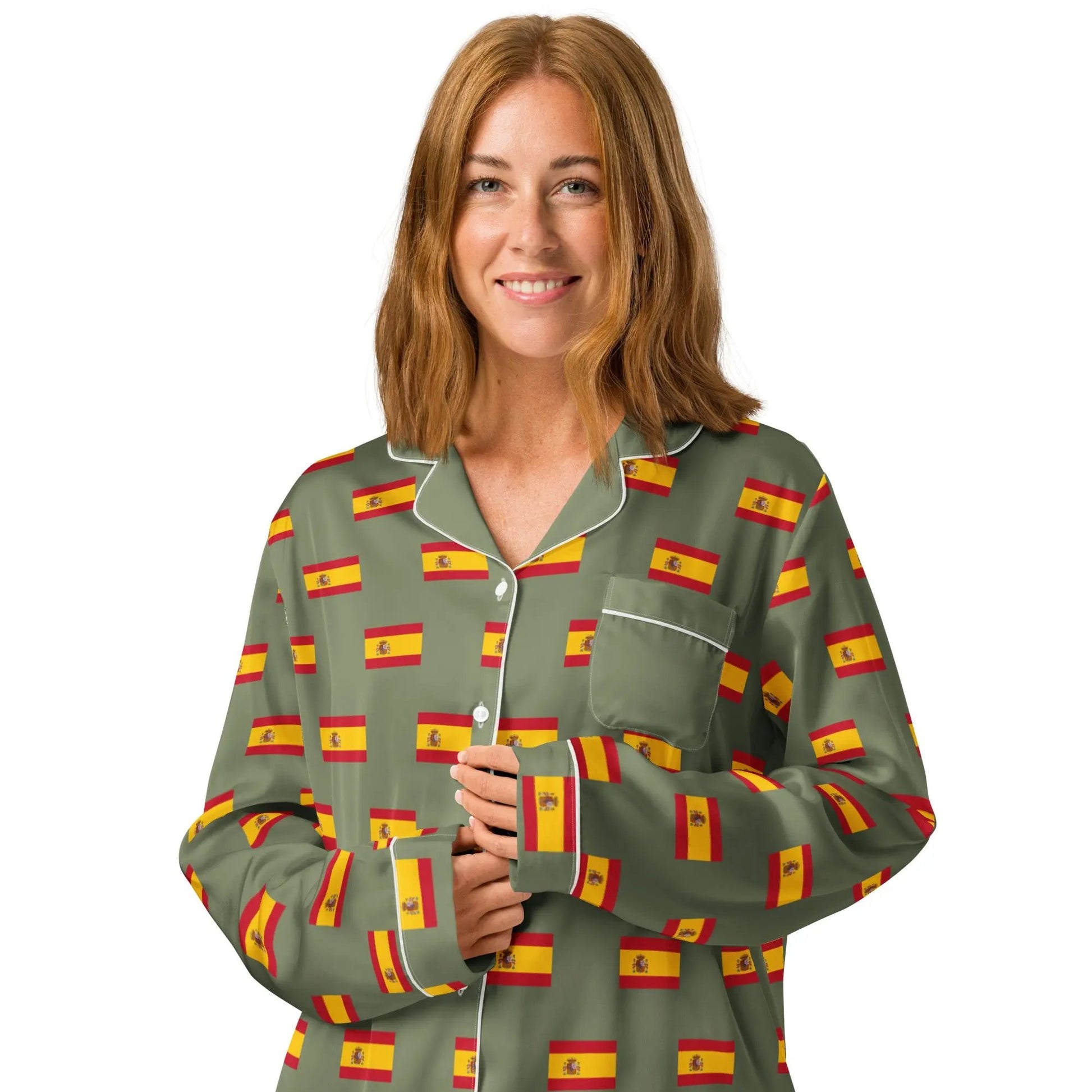 Comprar Pijama de manga larga Verde Bandera España con Ribete La Flamenca de Borgoña Bandera España