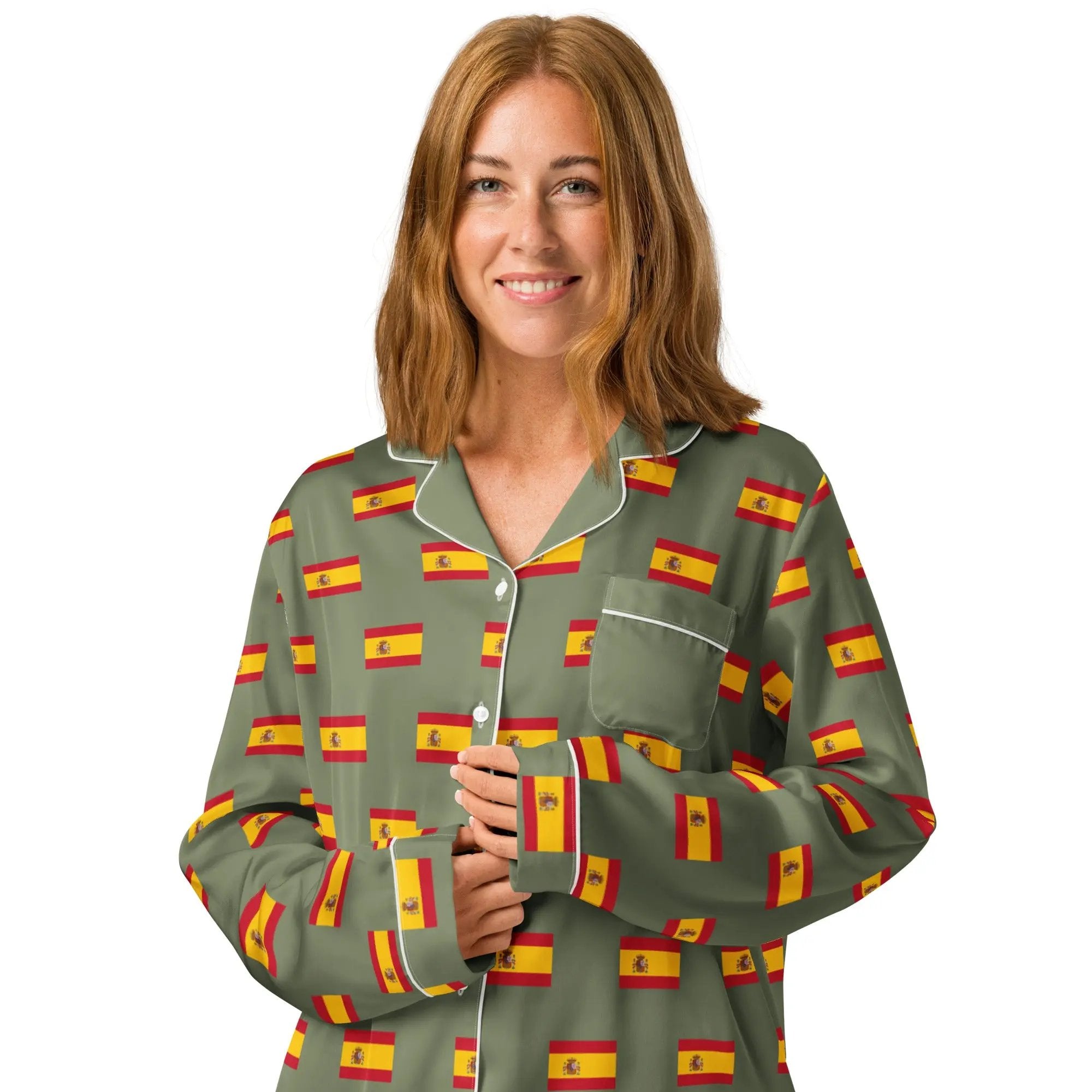 Comprar Pijama de manga larga Verde Bandera España con Ribete La Flamenca de Borgoña Bandera España