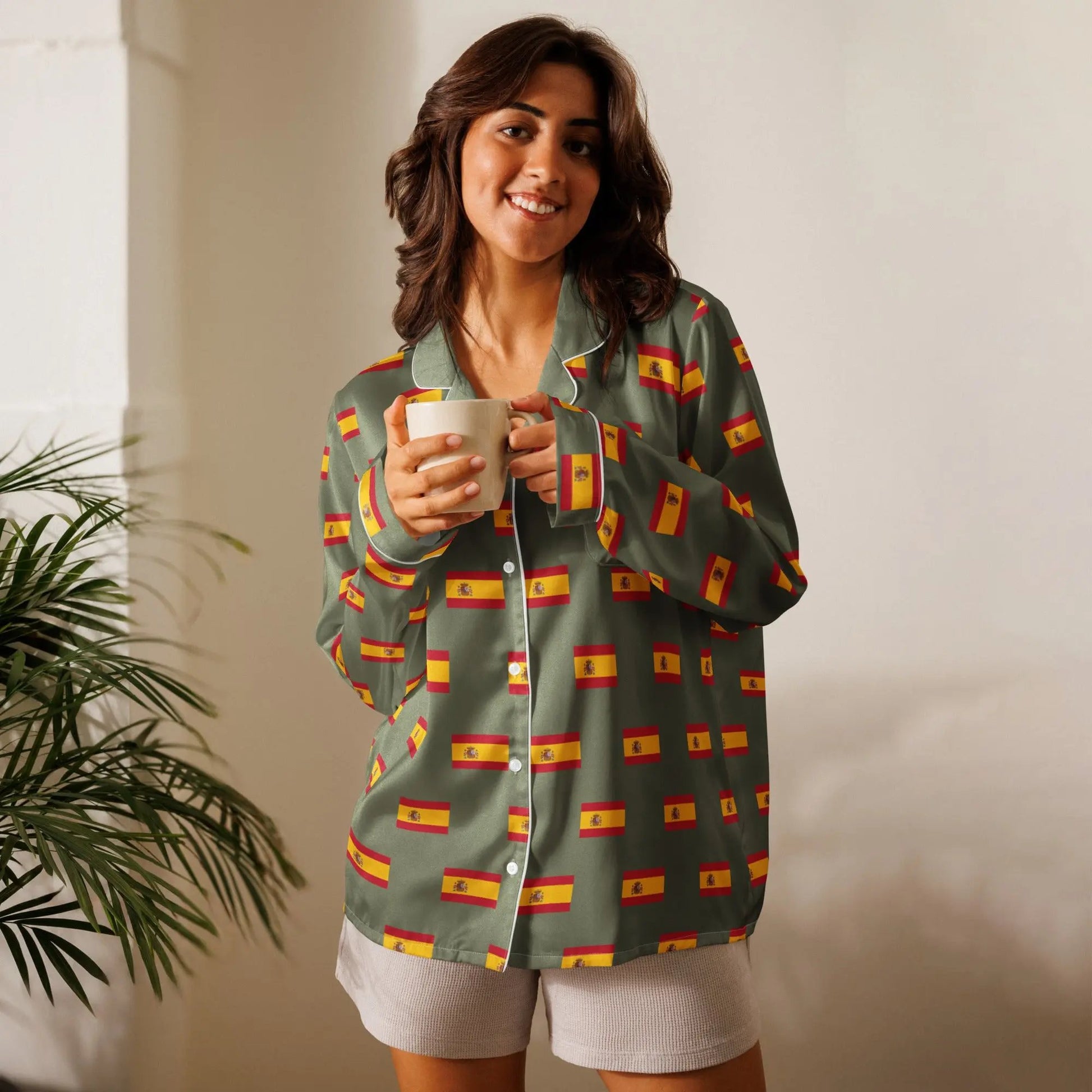 Comprar Pijama de manga larga Verde Bandera España con Ribete La Flamenca de Borgoña Bandera España