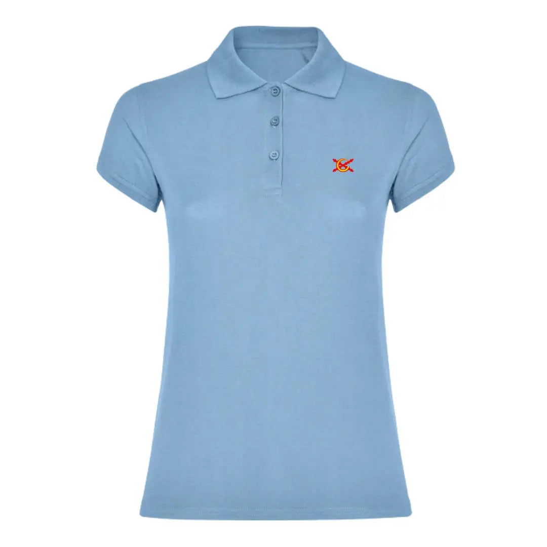 Comprar Polo Bandera España Mujer Azul Celeste bordado logo Bandera España La Flamenca de Borgoña Patricia Muñoz VOX