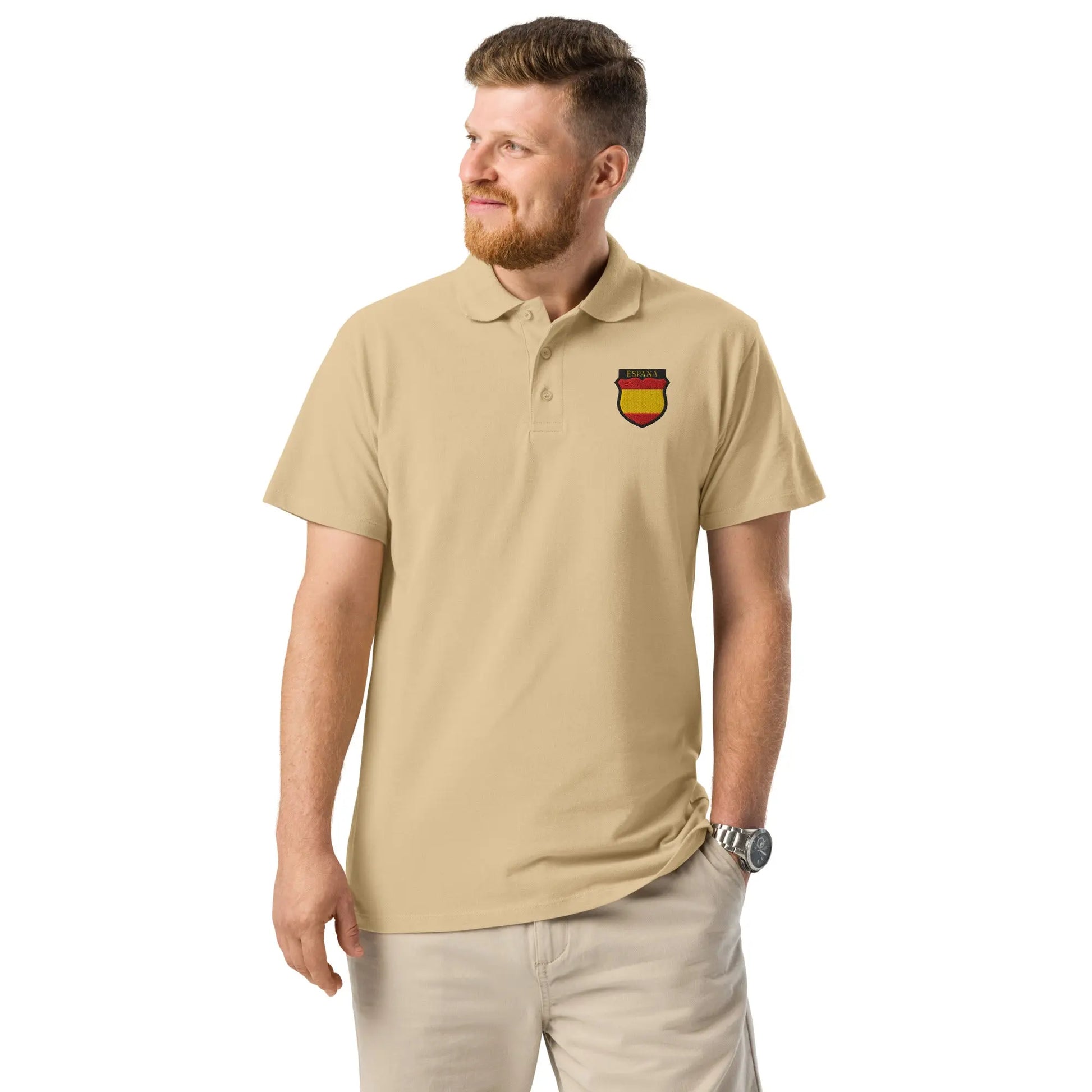 Comprar Polo División Azul de piqué premium La Flamenca de Borgoña, Bandera de España, Cruz de Borgoña, Patricia Muñoz, VOX