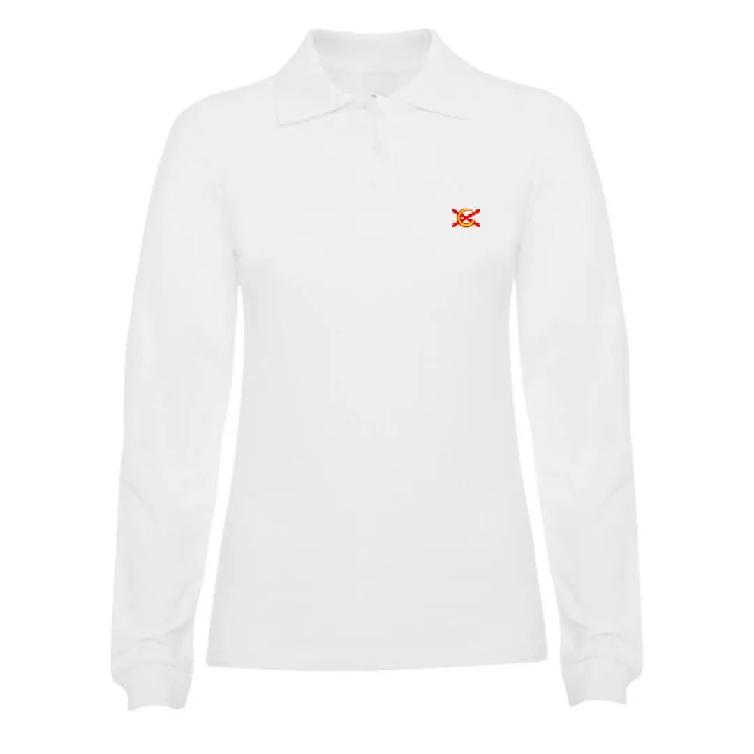 Comprar Polo España mujer blanco manga larga Talla M, L y XL - OFERTA La Flamenca de Borgoña, Bandera de España, Cruz de Borgoña, Patricia Muñoz, VOX, Santiago Abascal