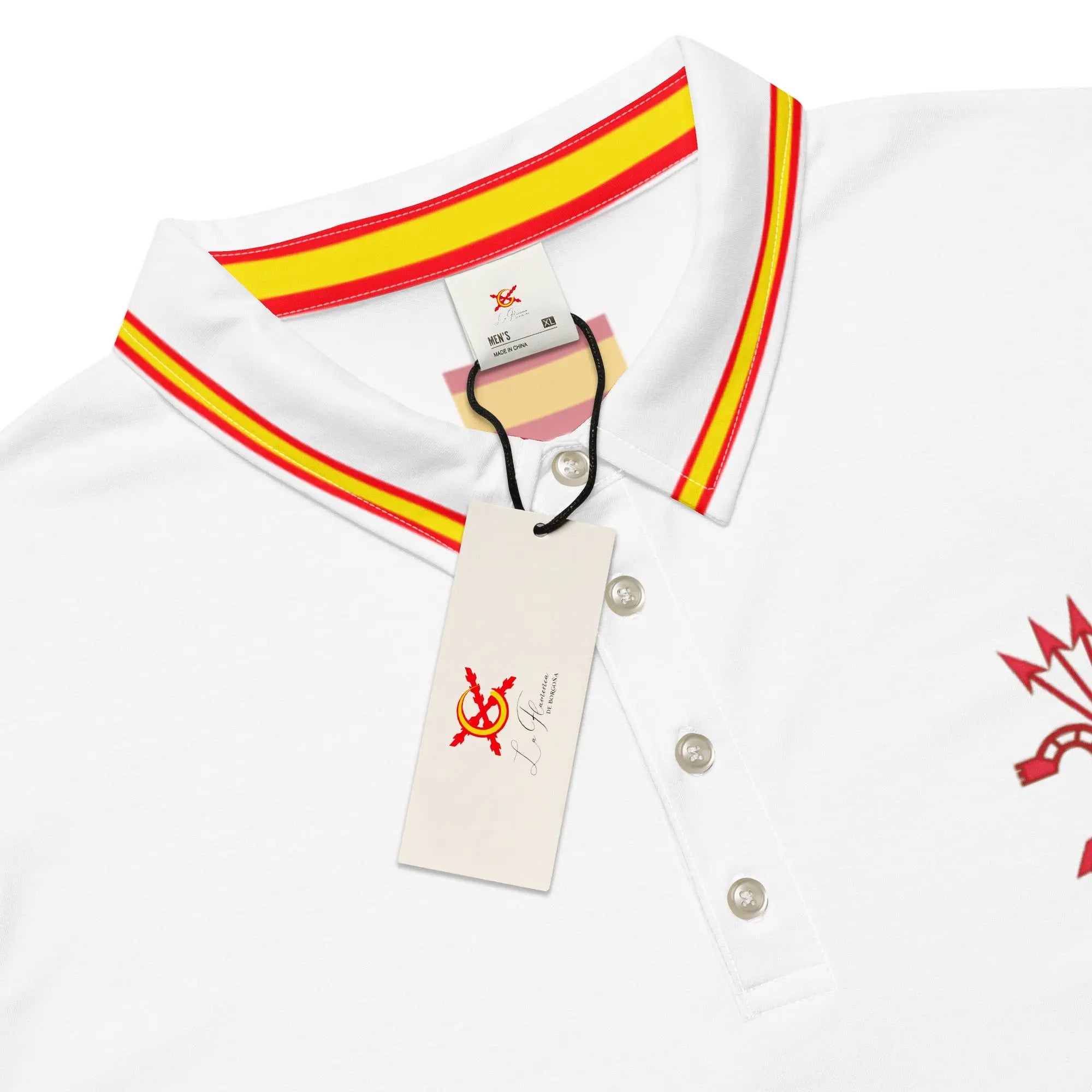 Comprar Polo ajustado para hombre Falange Española La Flamenca de Borgoña, Bandera de España, Cruz de Borgoña, Patricia Muñoz, VOX