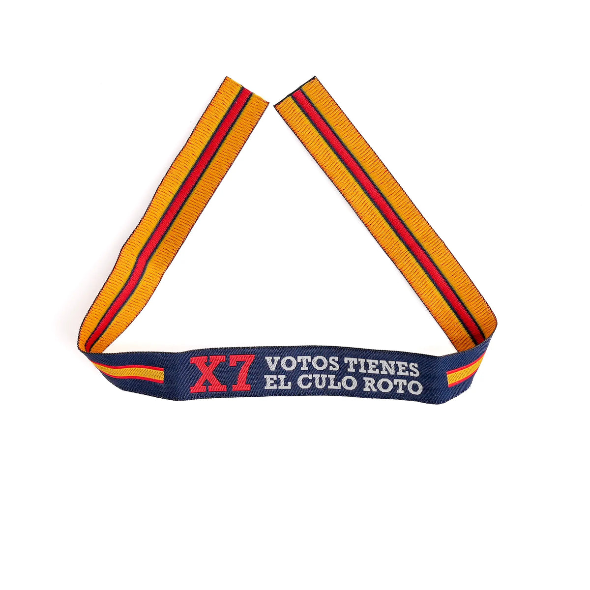 Comprar Pulsera de tela Pedro Sánchez "Por siete votos tienes el culo roto" La Flamenca de Borgoña Bandera España