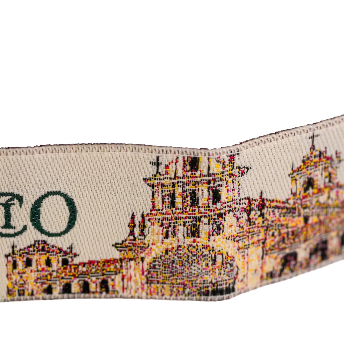 Comprar Pulsera de tela Virgen del Rocío beige con flores La Flamenca de Borgoña Bandera España