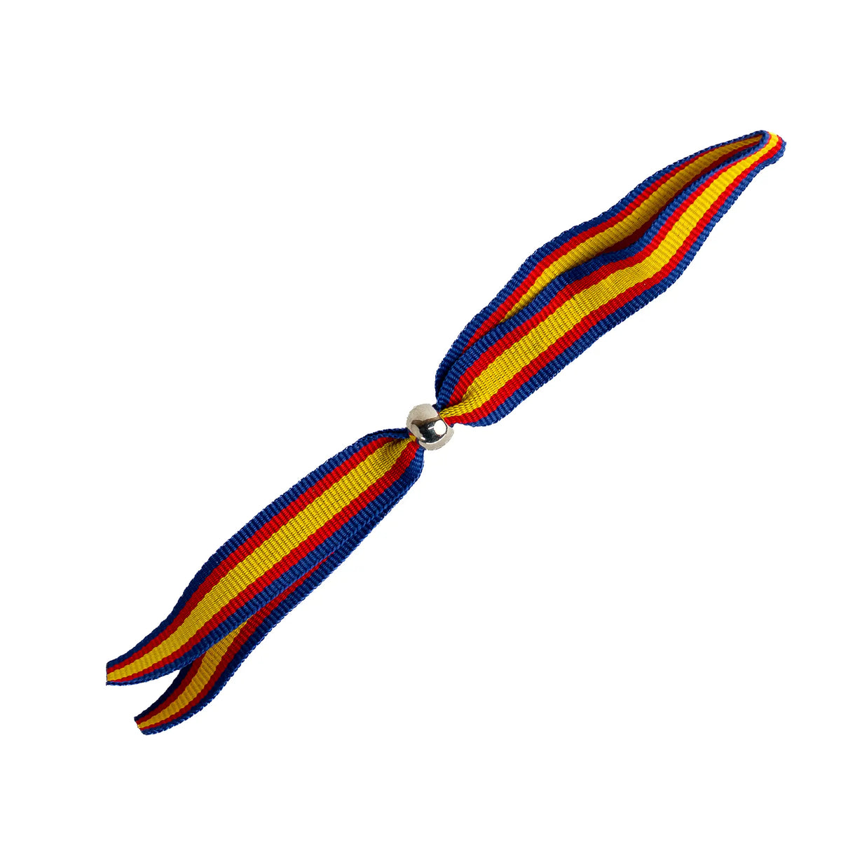 Comprar Pulsera de tela bandera de España con perfil azul con bola plateada · 1,5 cm La Flamenca de Borgoña Bandera España