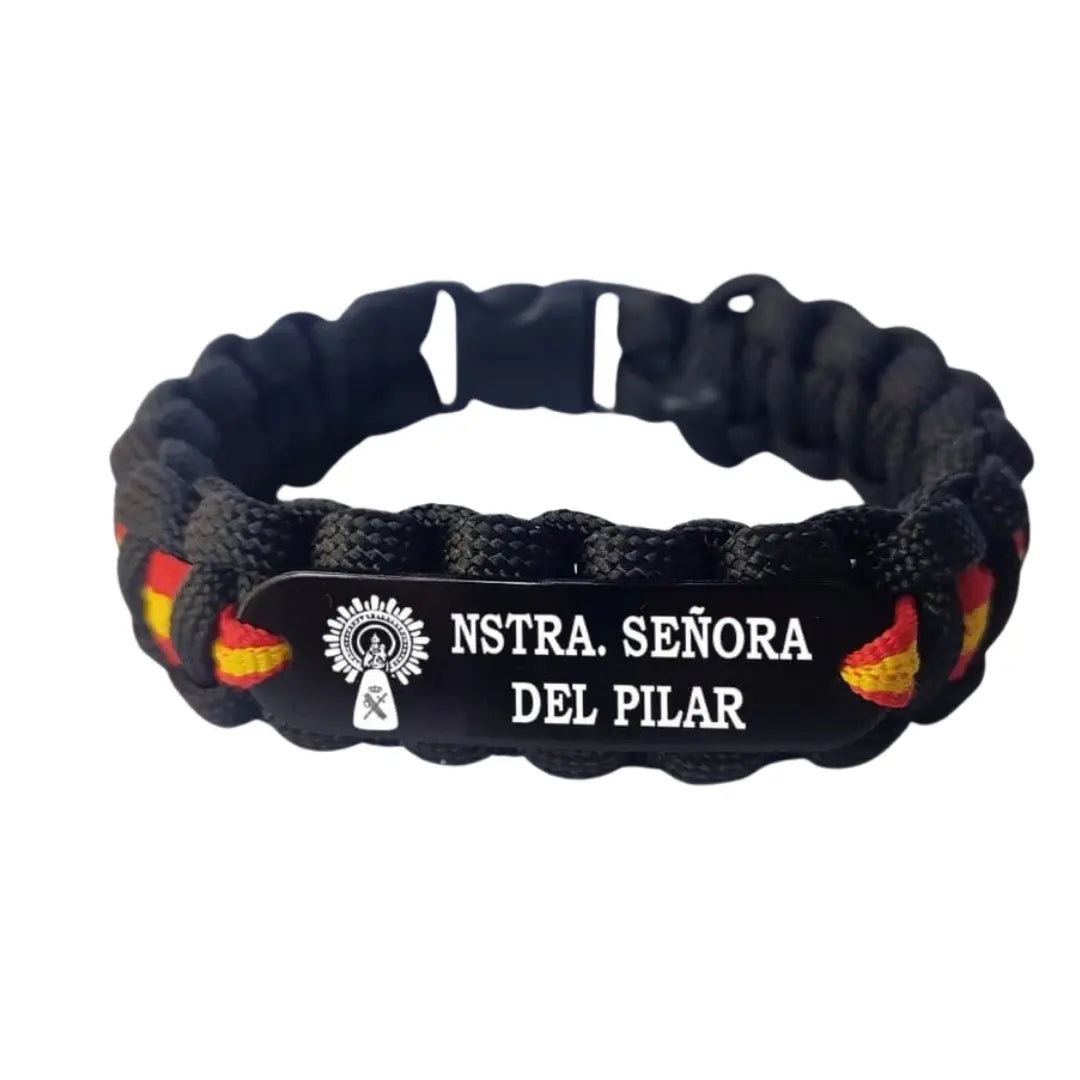 Pulsera paracord Nuestra Señora del Pilar negro Bandera España