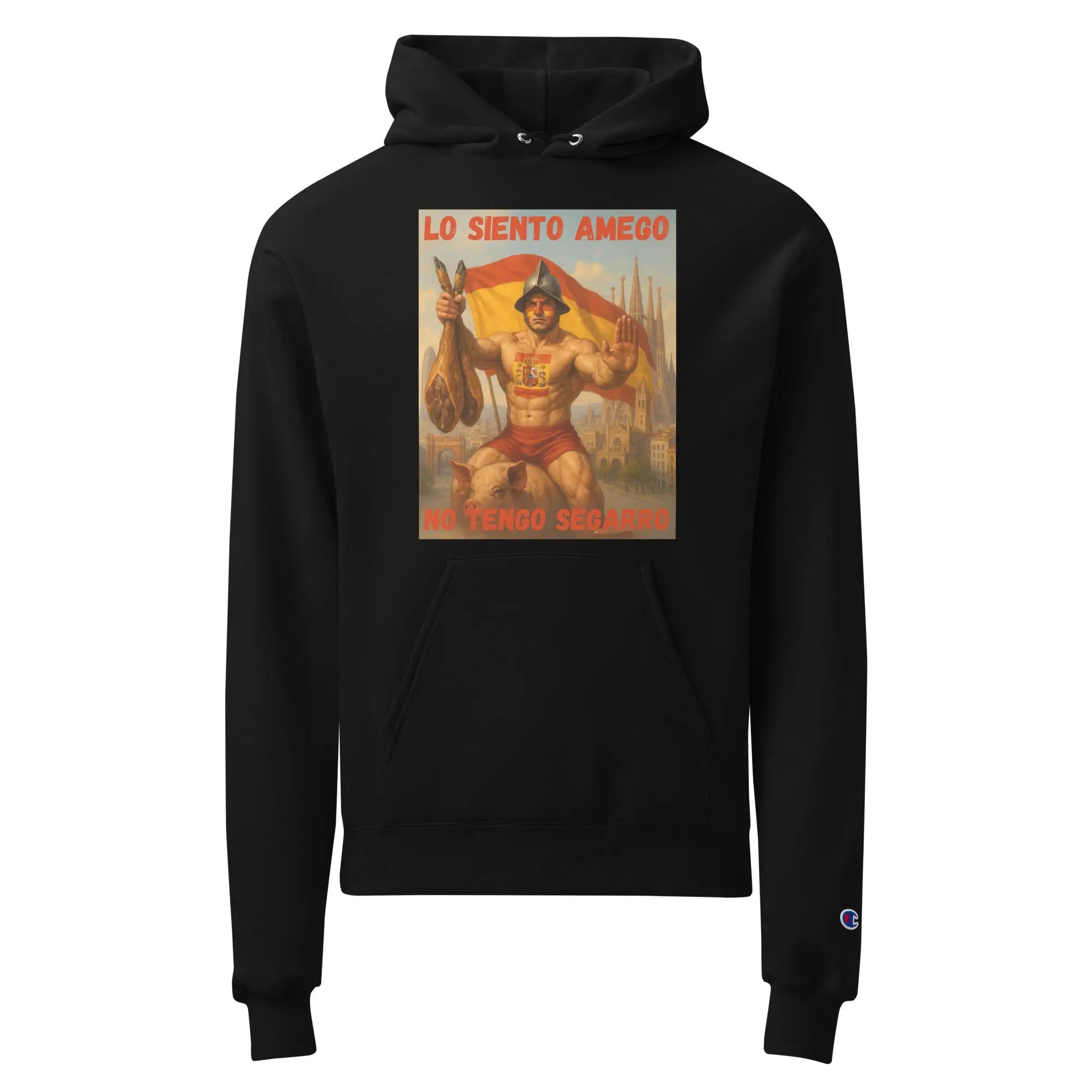 Comprar Sudadera con capucha unisex Champion Lo siento Amego, no tengo segarro Bandera España La Flamenca de Borgoña Patricia Muñoz VOX