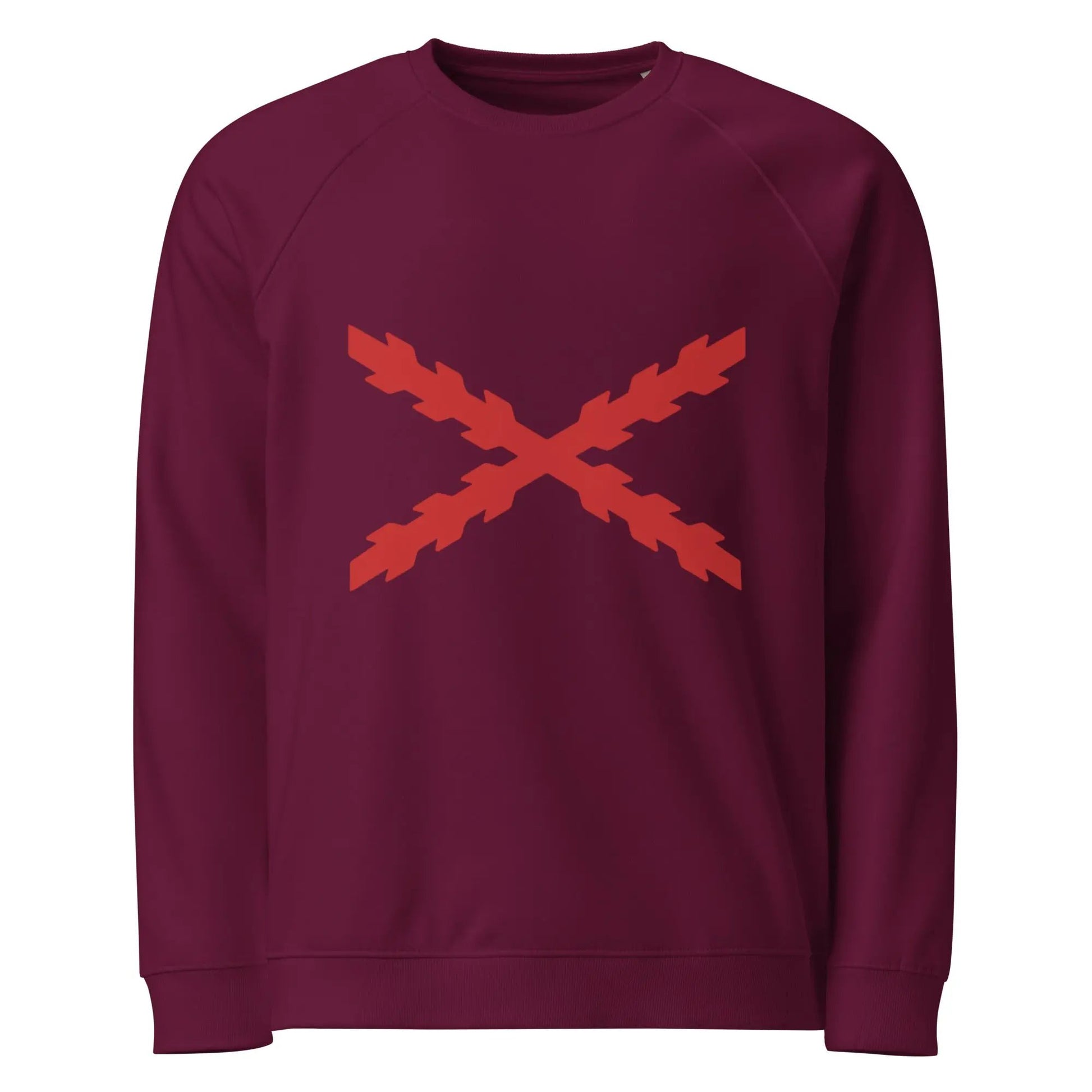 Comprar Sudadera orgánica raglán unisex Cruz de Borgoña La Flamenca de Borgoña Bandera España