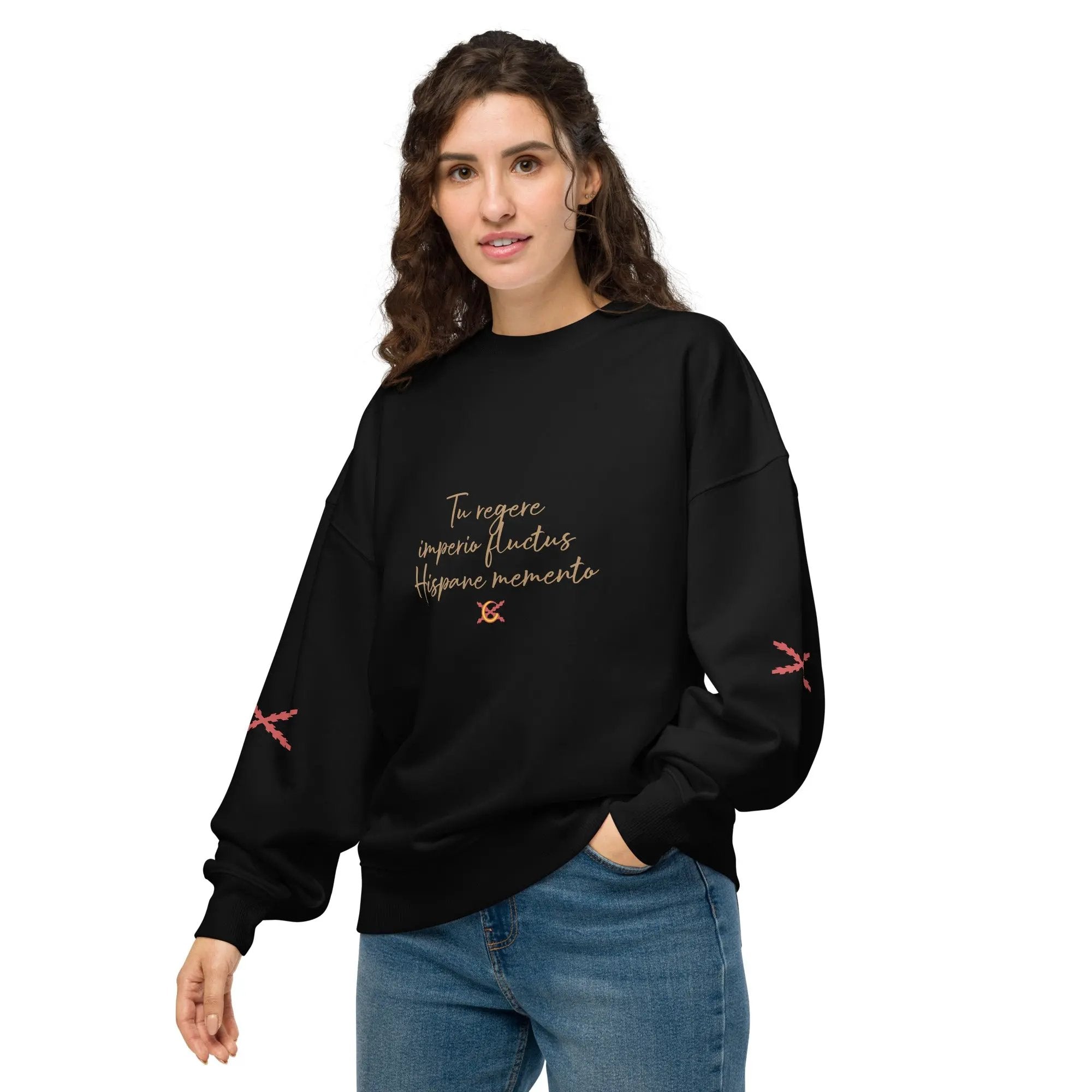 Comprar Sudadera oversize orgánica unisex "Tu regere imperio fluctus Hispane Memento" La Flamenca de Borgoña Bandera España