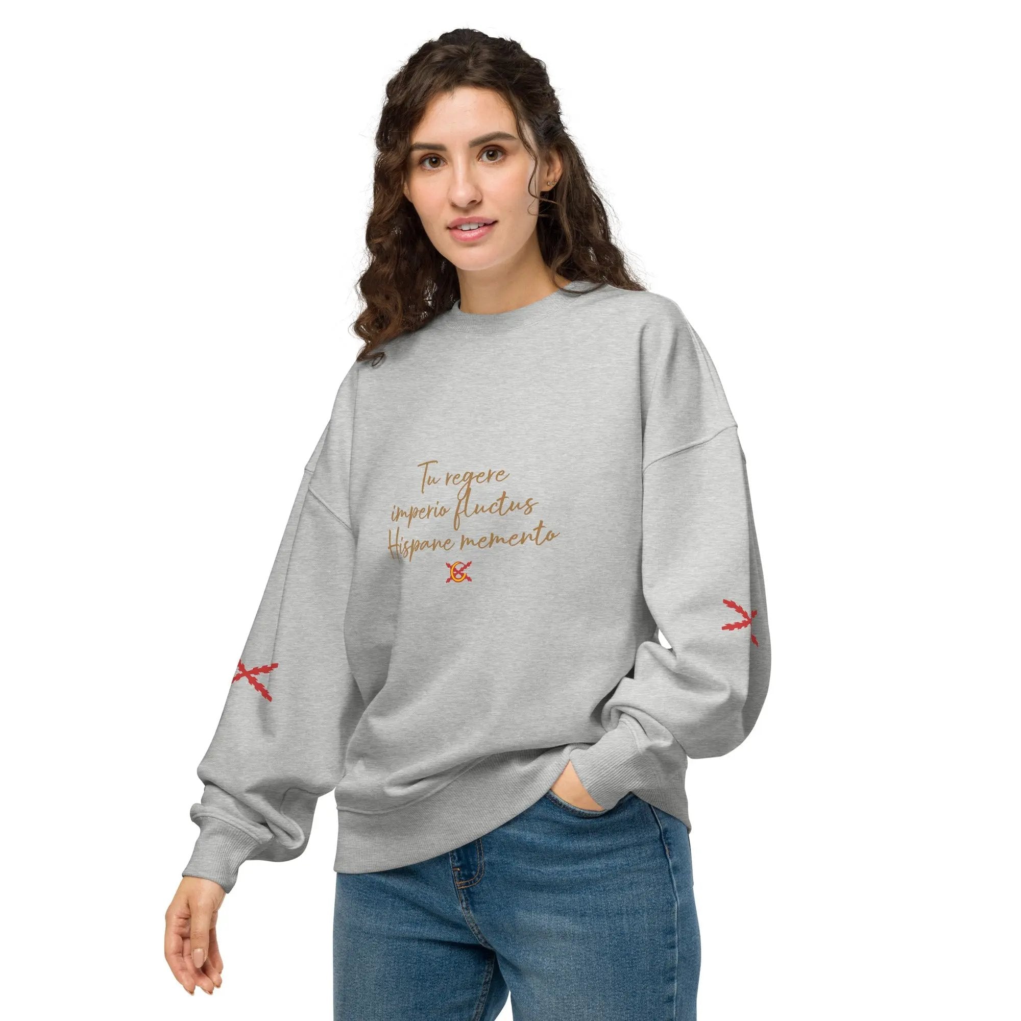 Comprar Sudadera oversize orgánica unisex "Tu regere imperio fluctus Hispane Memento" La Flamenca de Borgoña Bandera España