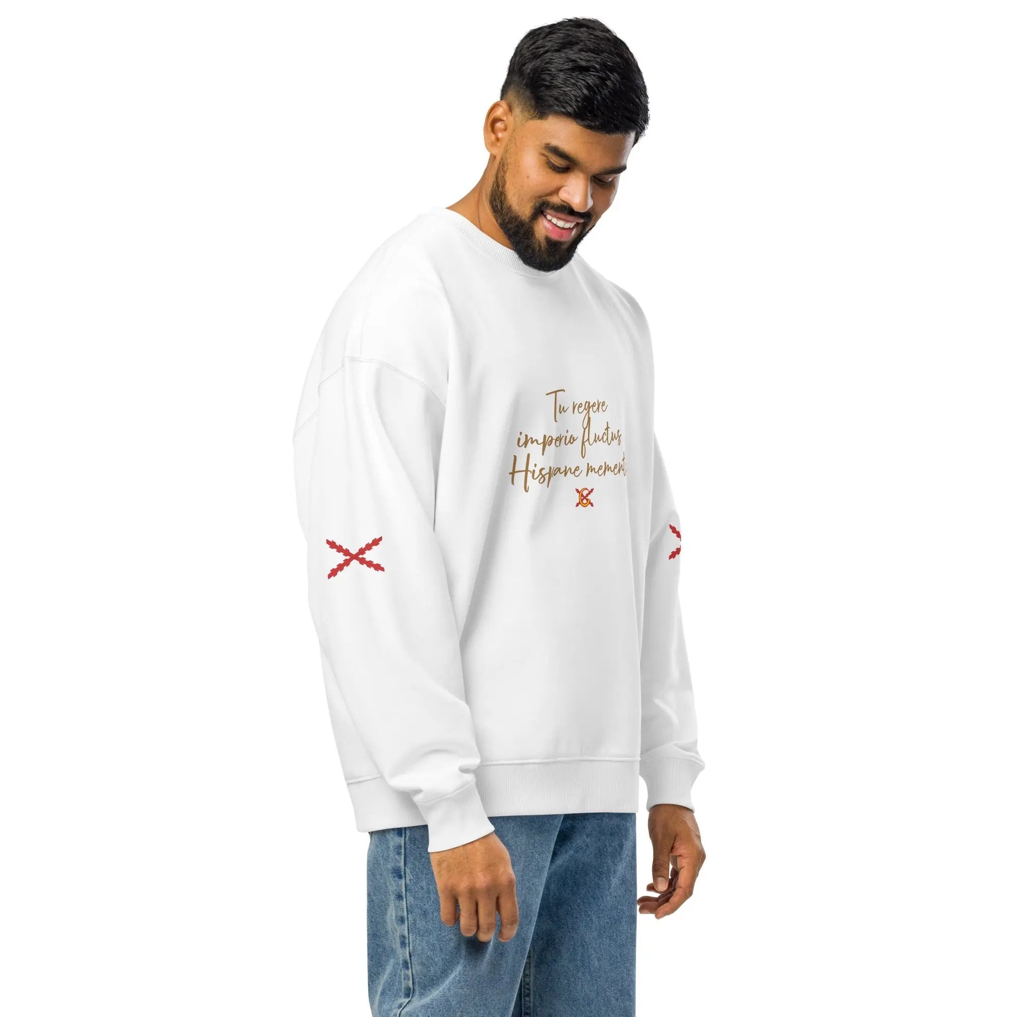 Comprar Sudadera oversize orgánica unisex "Tu regere imperio fluctus Hispane Memento" La Flamenca de Borgoña Bandera España