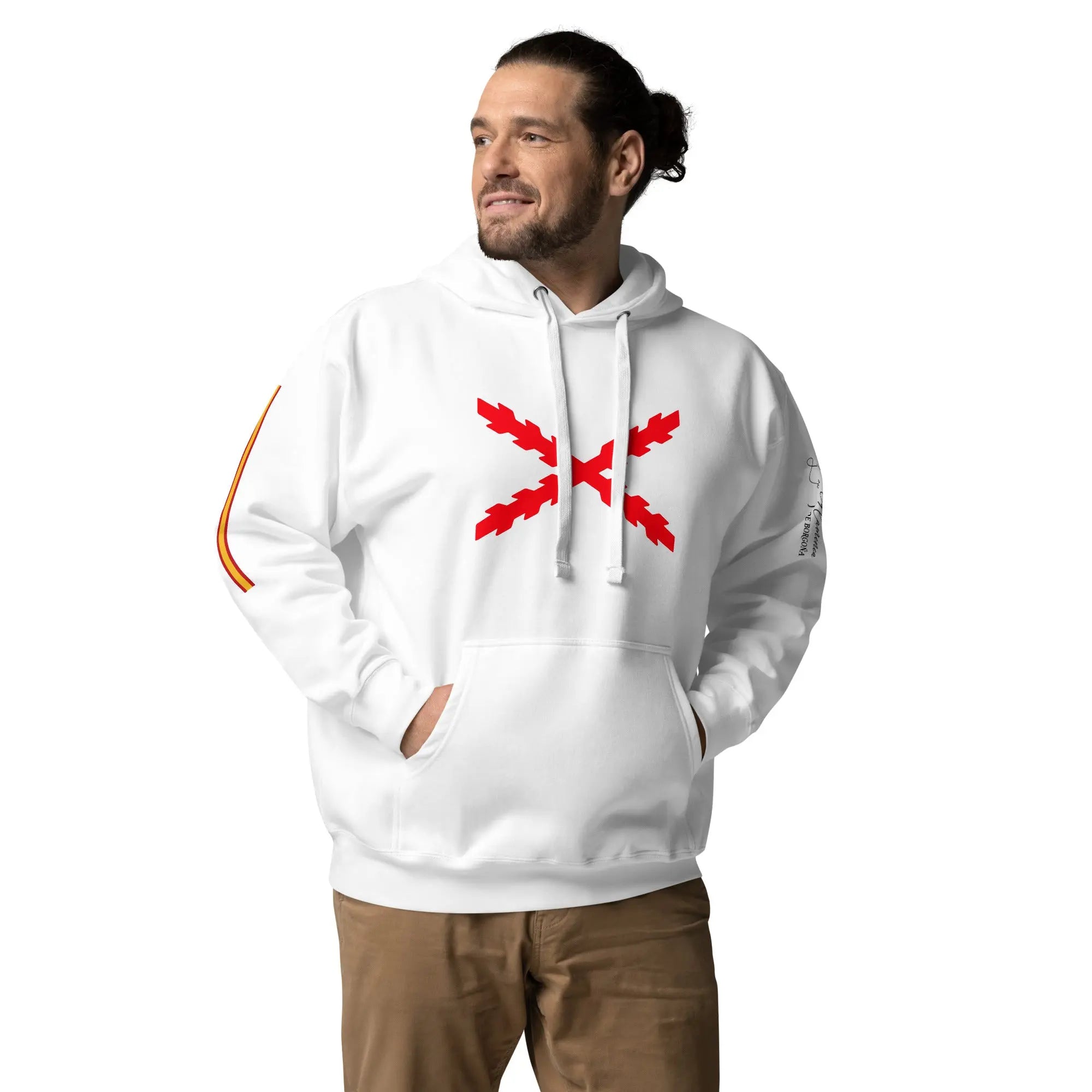 Comprar Sudadera unisex Tu Regere Imperio Fluctus Hispane Memento con capucha La Flamenca de Borgoña, Bandera de España, Cruz de Borgoña, Patricia Muñoz, VOX, Santiago Abascal 