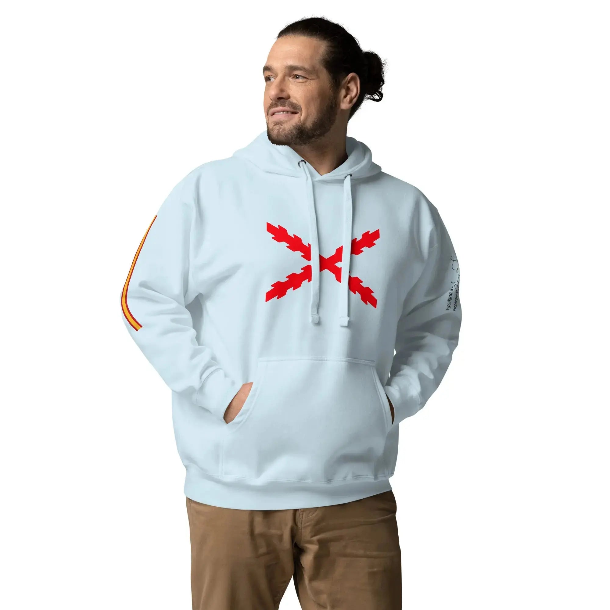 Comprar Sudadera unisex Tu Regere Imperio Fluctus Hispane Memento con capucha La Flamenca de Borgoña, Bandera de España, Cruz de Borgoña, Patricia Muñoz, VOX, Santiago Abascal 