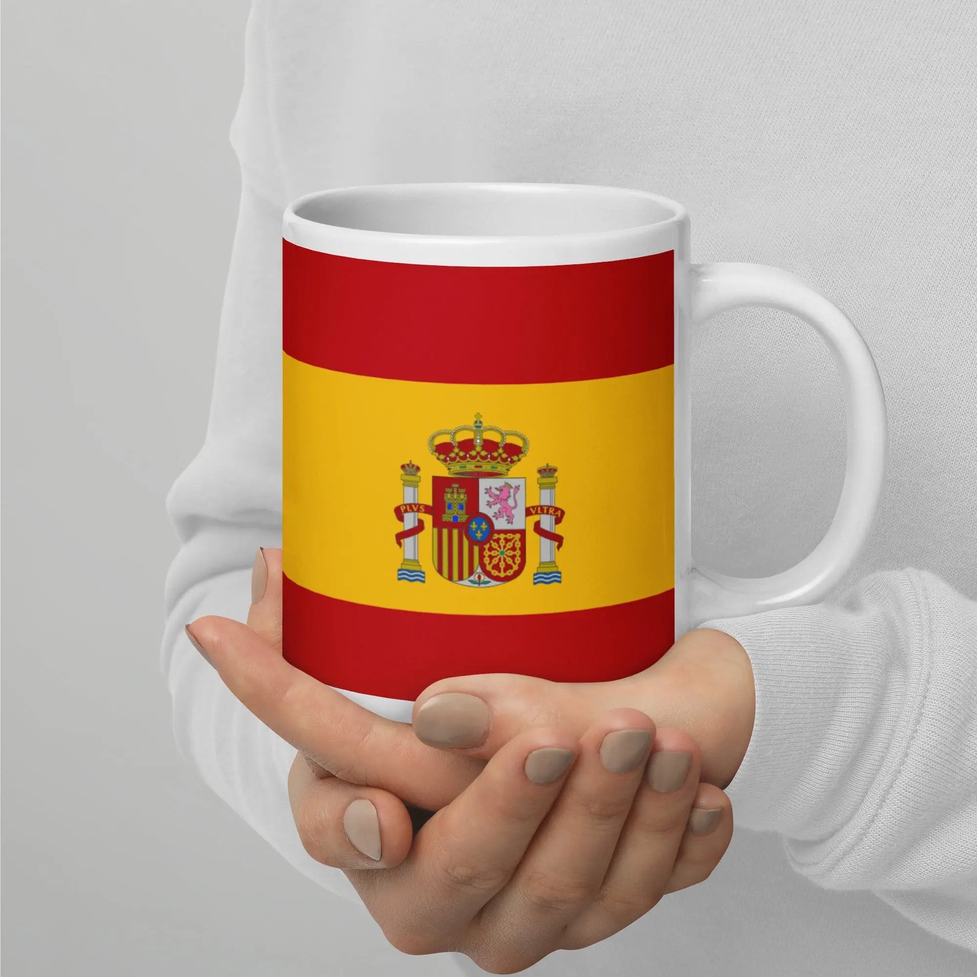 Comprar Taza blanca brillante Bandera de España con escudo La Flamenca de Borgoña Bandera España