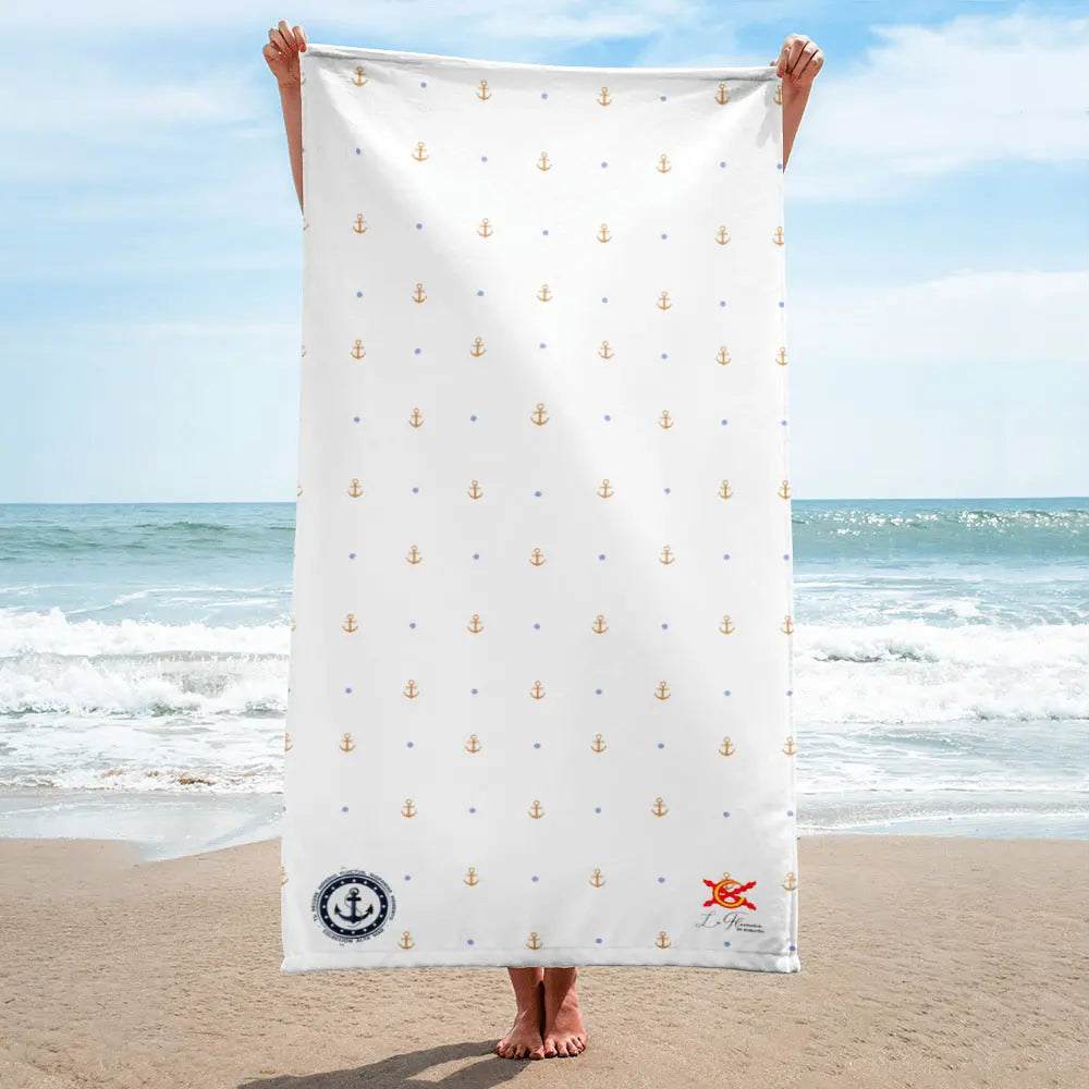 Comprar Toalla blanca anclas amarillas - Colección Alta Mar iX La Flamenca de Borgoña, Bandera de España, Cruz de Borgoña, Patricia Muñoz, VOX, Santiago Abascal