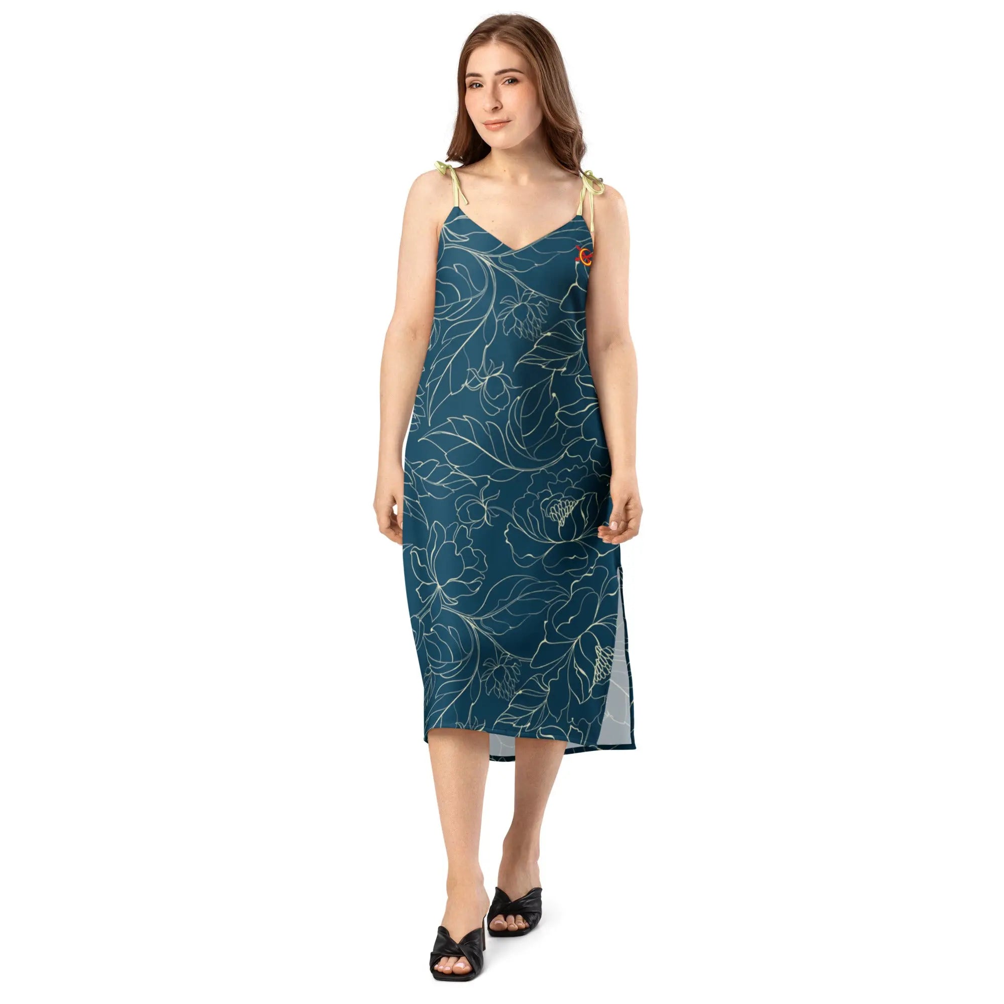 Comprar Vestido midi con tirantes ajustables Flores azules La Flamenca de Borgoña Bandera España