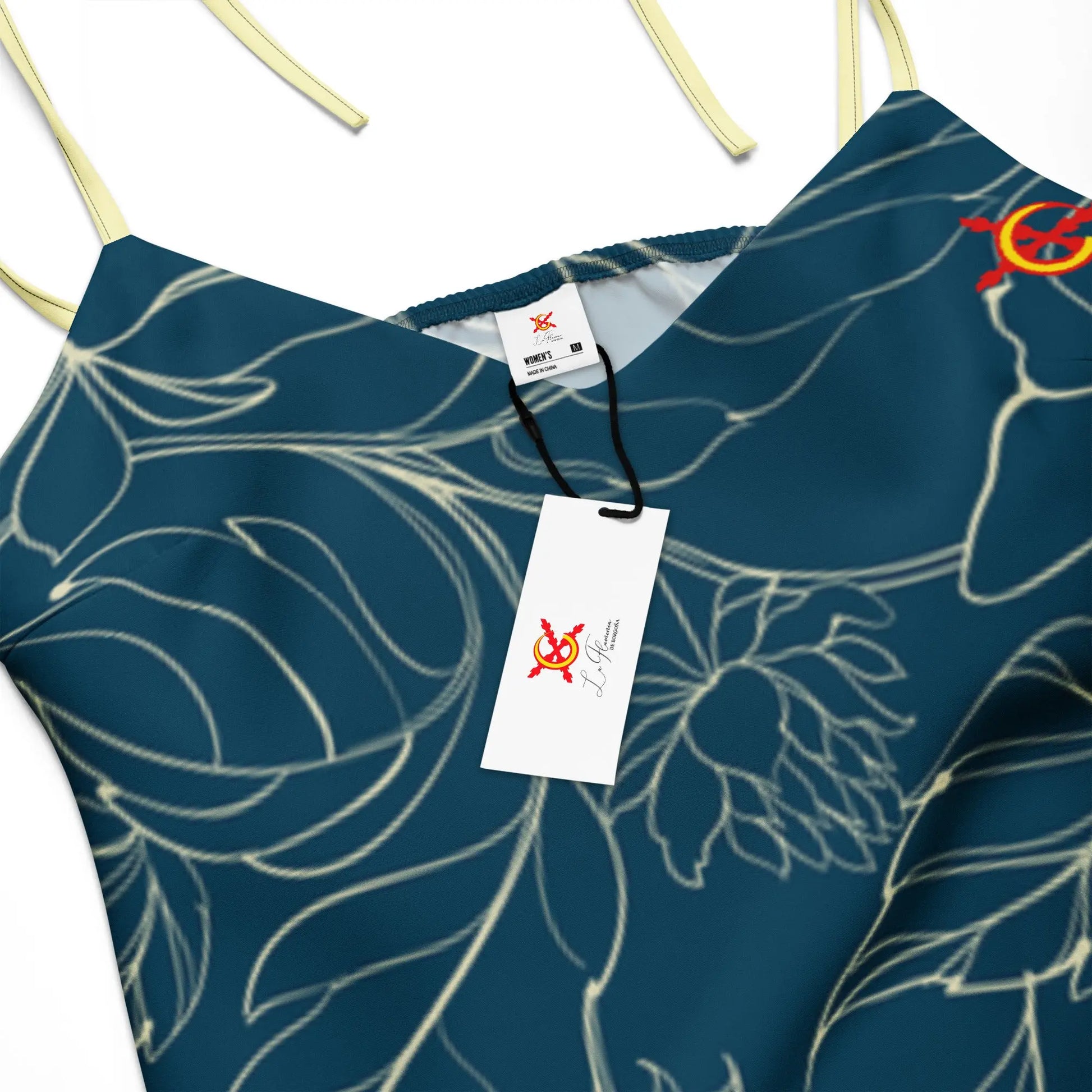 Comprar Vestido midi con tirantes ajustables Flores azules La Flamenca de Borgoña Bandera España