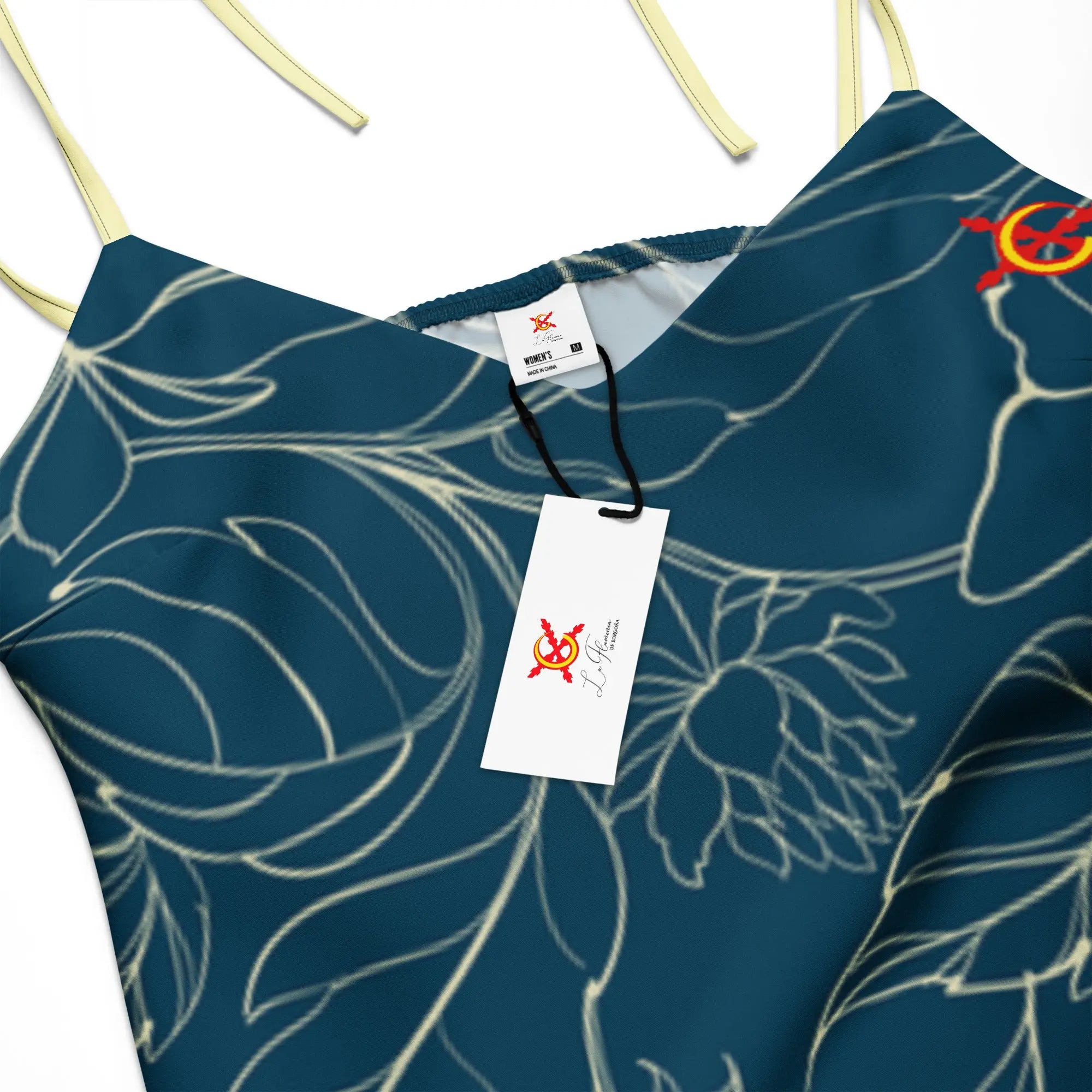 Comprar Vestido midi con tirantes ajustables Flores azules La Flamenca de Borgoña Bandera España