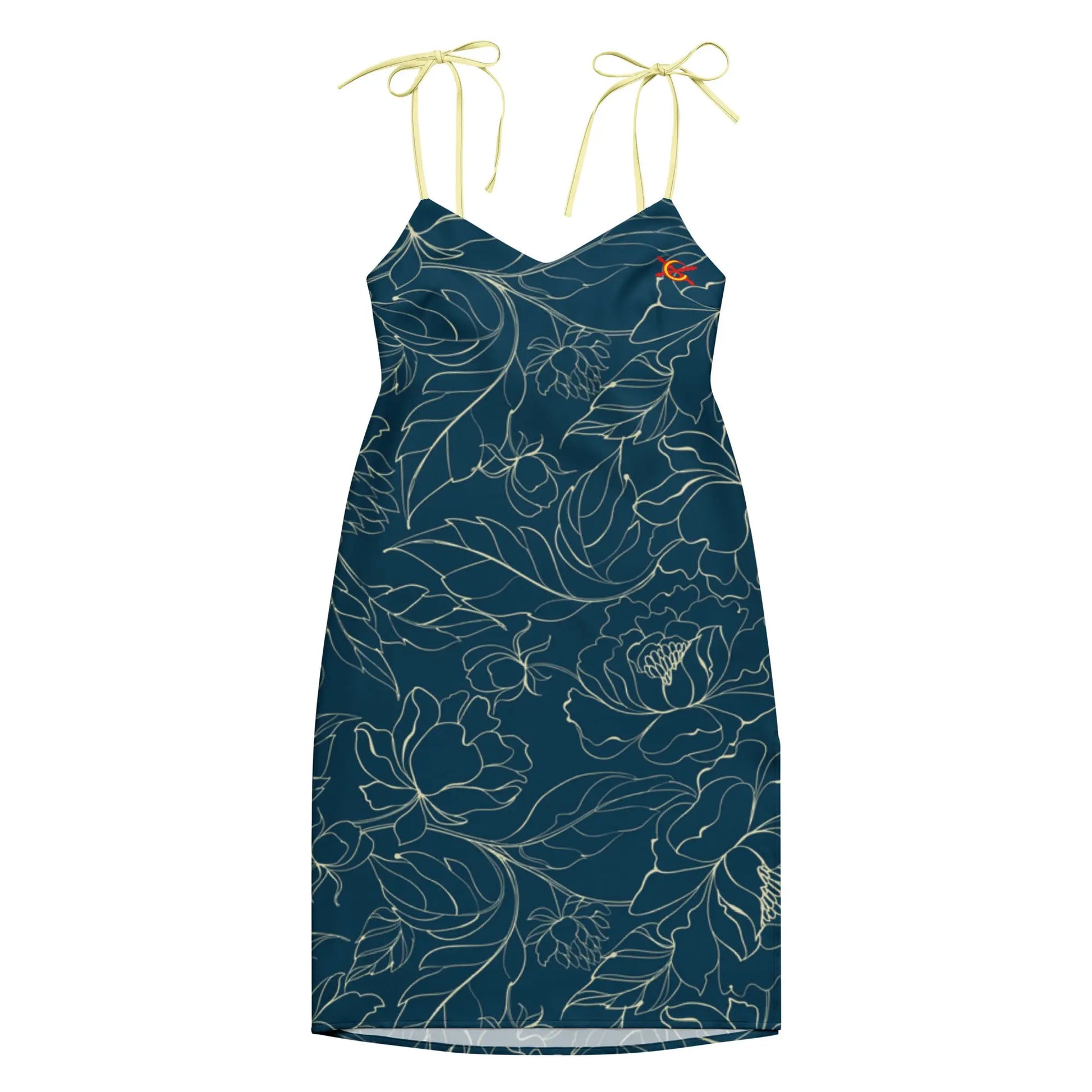 Comprar Vestido midi con tirantes ajustables Flores azules La Flamenca de Borgoña Bandera España