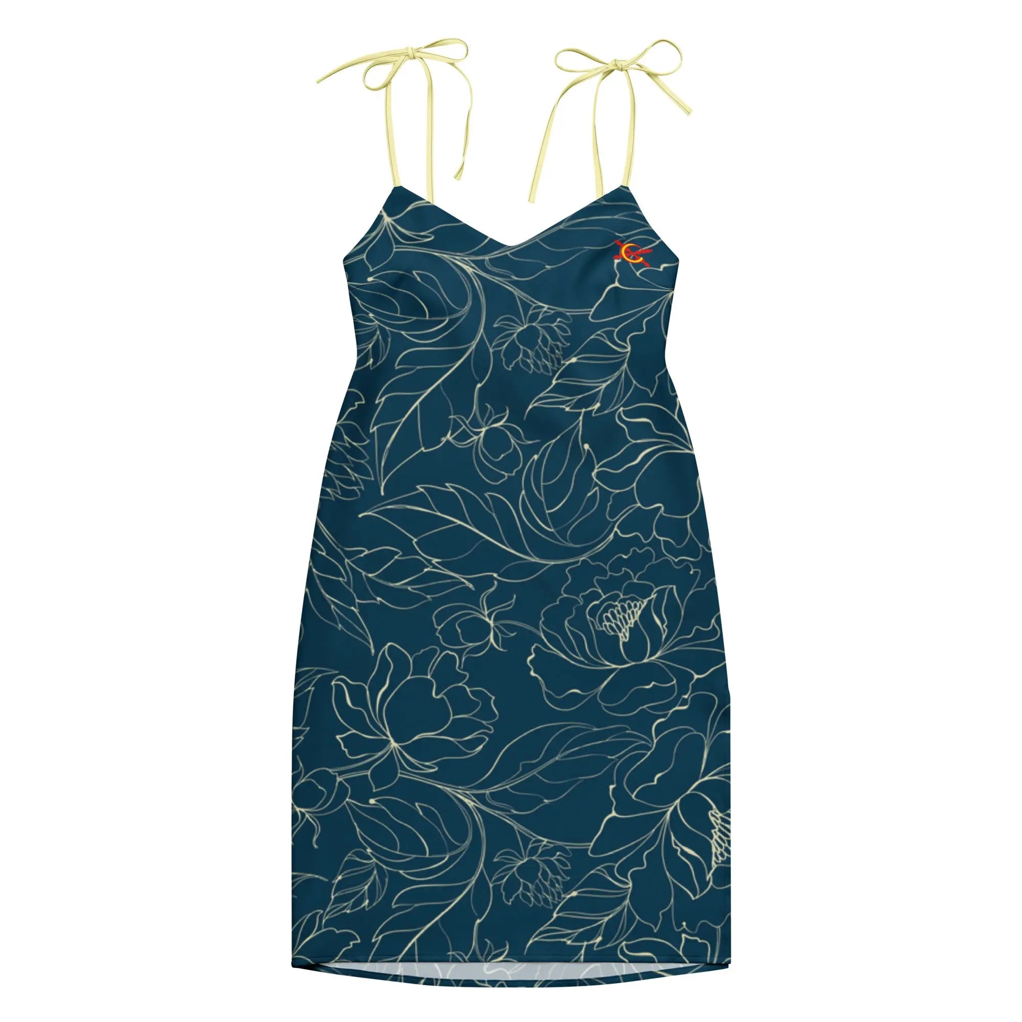 Comprar Vestido midi con tirantes ajustables Flores azules La Flamenca de Borgoña Bandera España