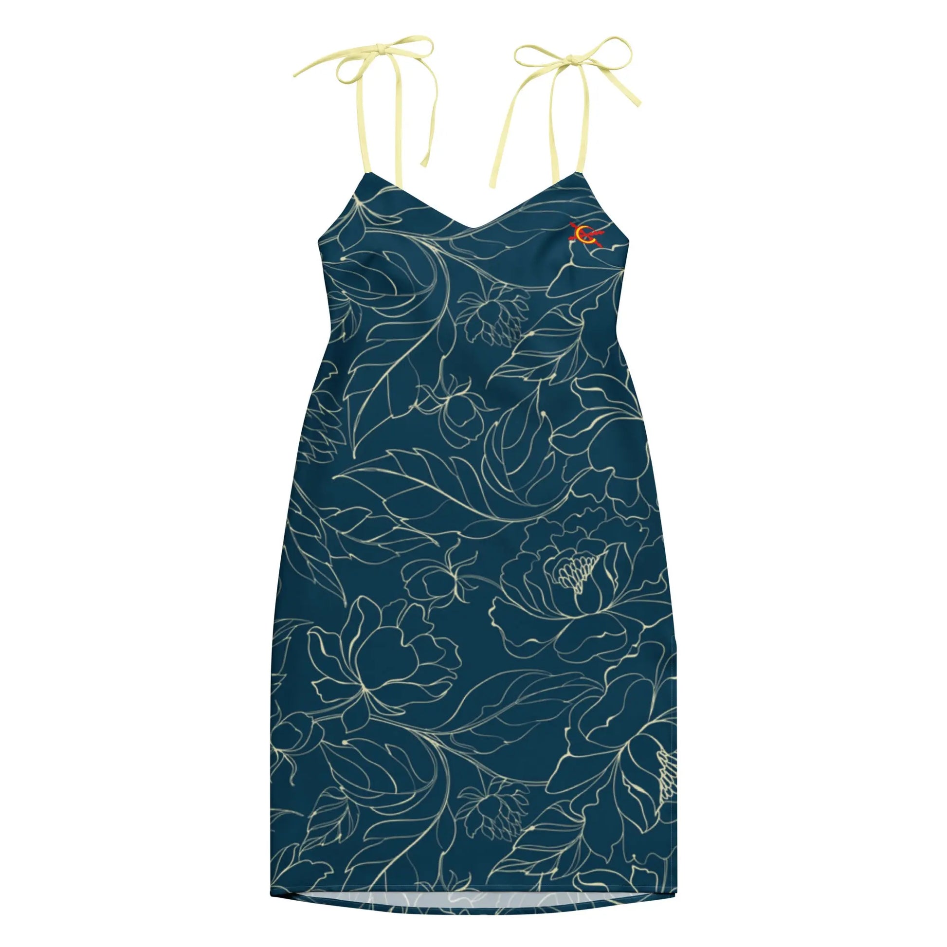 Comprar Vestido midi con tirantes ajustables Flores azules La Flamenca de Borgoña Bandera España