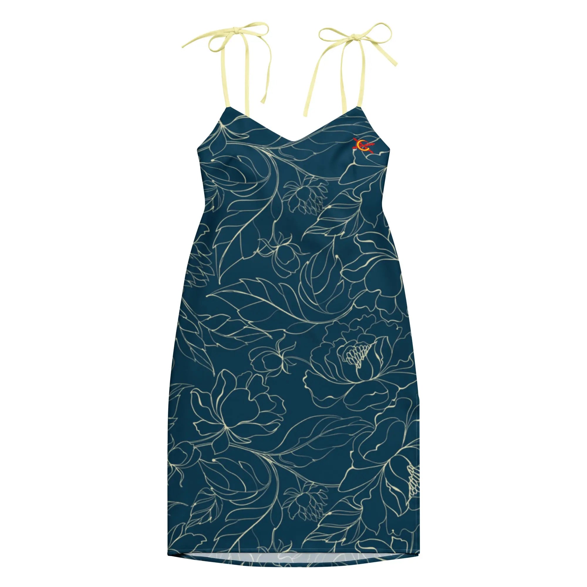 Comprar Vestido midi con tirantes ajustables Flores azules La Flamenca de Borgoña Bandera España