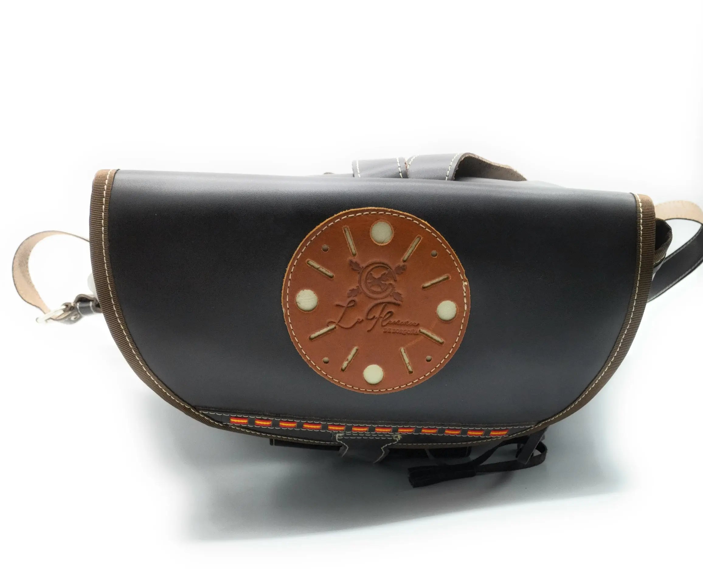 Zurrón Bandera España marrón piel - LaFlamencadeBorgoña