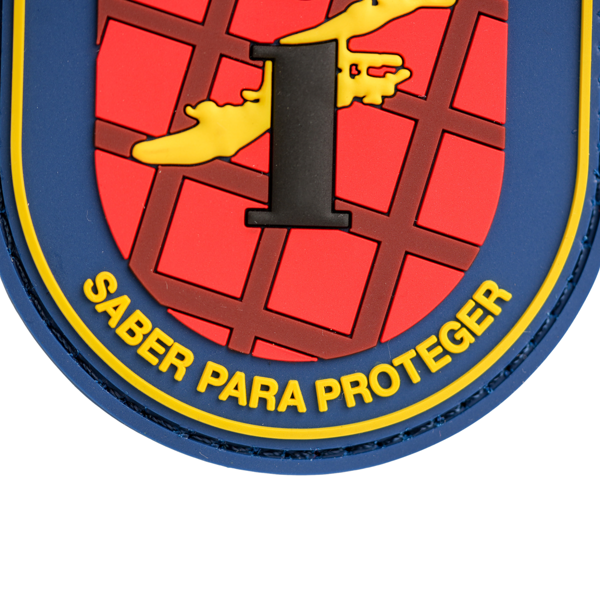 Parche Información «Saber para Proteger» PVC con Velcro — 8 × 6,5 cm