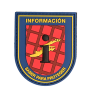Parche Información «Saber para Proteger» PVC con Velcro — 8 × 6,5 cm