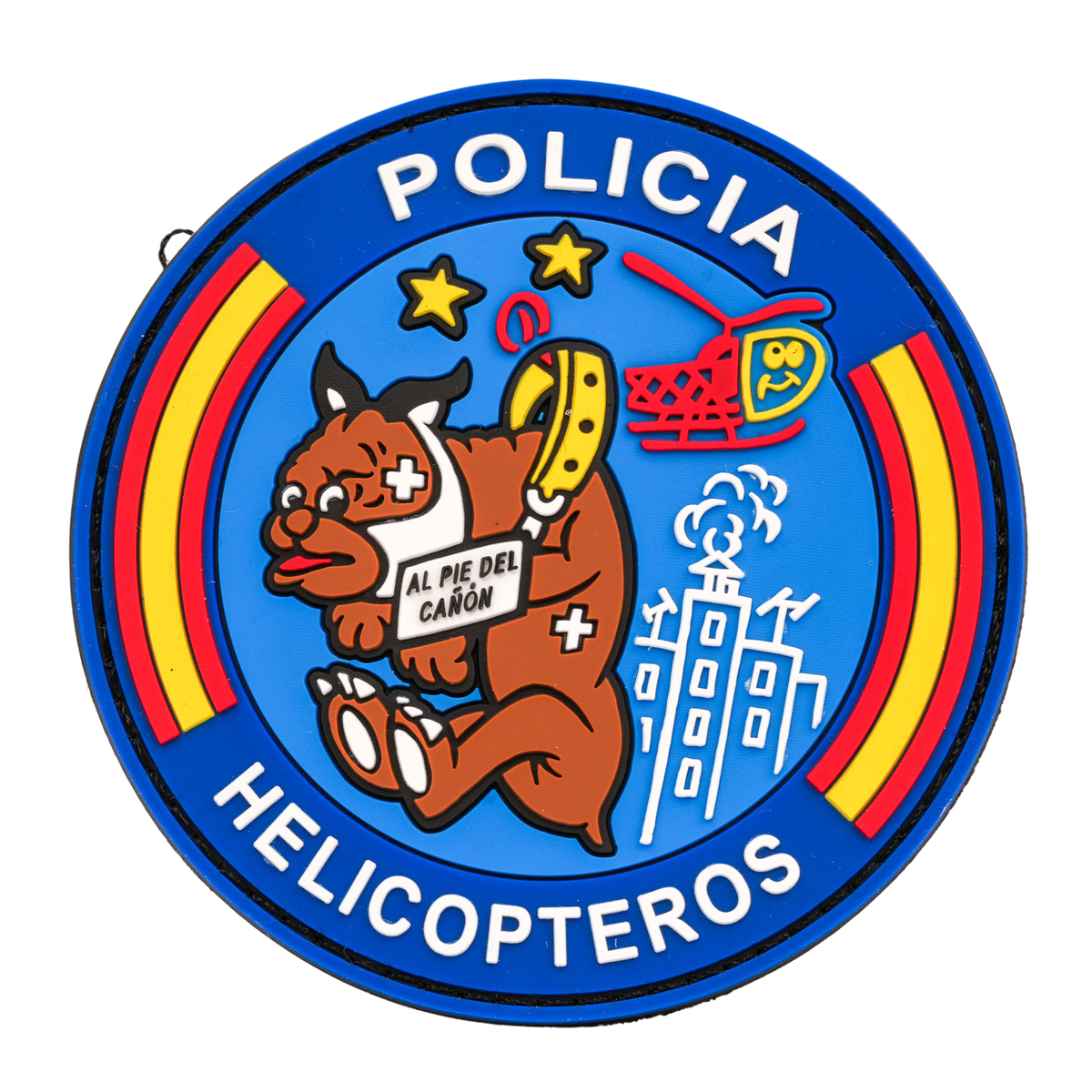 Parche Policía Helicópteros «Al pie del cañón» Circular PVC con Velcro — 9 cm