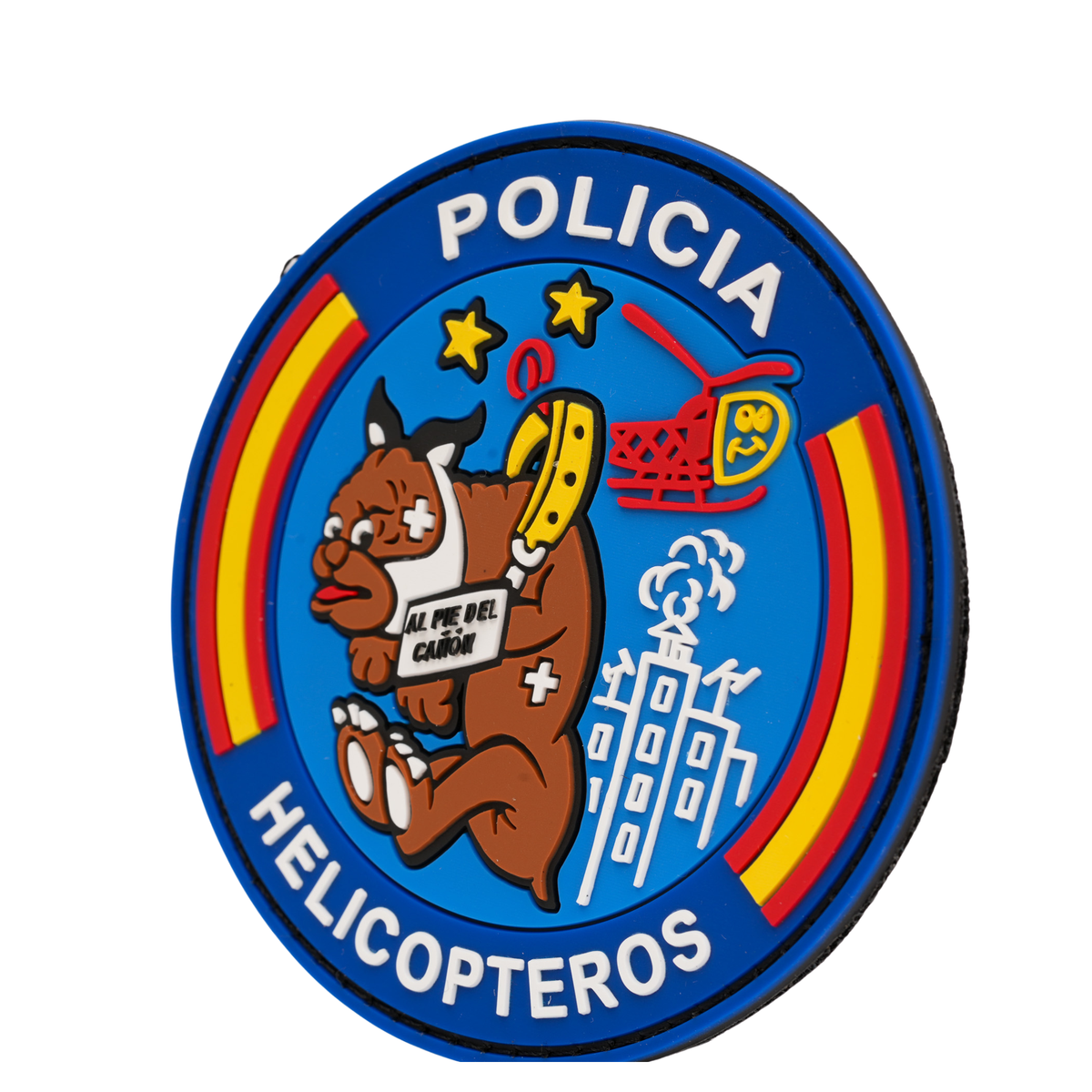 Parche Policía Helicópteros «Al pie del cañón» Circular PVC con Velcro — 9 cm