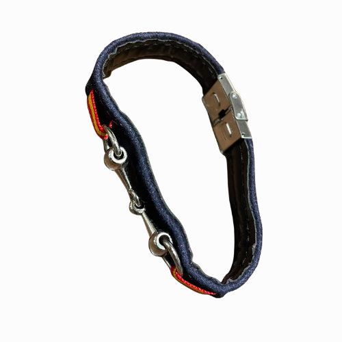 Pulsera de Piel de Serraje Azul Marino con Mordida de Caballo