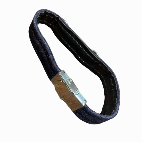 Pulsera de Piel de Serraje Azul Marino con Mordida de Caballo