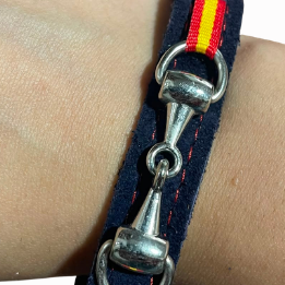 Pulsera de Piel de Serraje Azul Marino con Mordida de Caballo