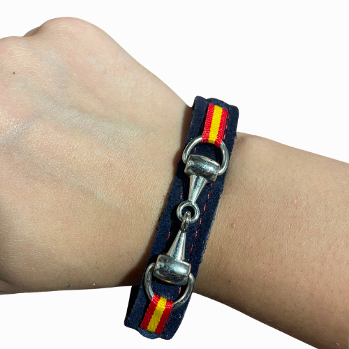 Pulsera de Piel de Serraje Azul Marino con Mordida de Caballo