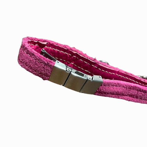 Pulsera de Piel de Serraje Rosa Capote con Mordida de caballo