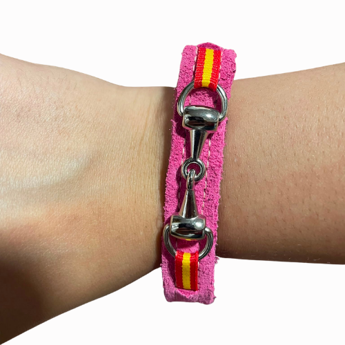 Pulsera de Piel de Serraje Rosa Capote con Mordida de caballo