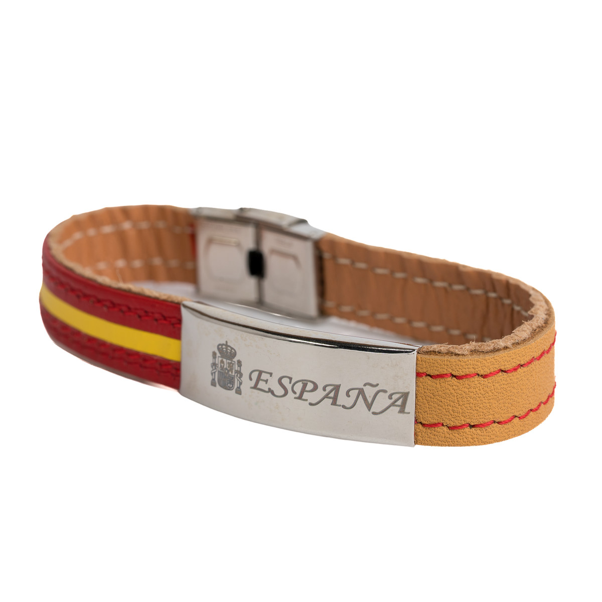 Pulsera piel Bandera España camel placa