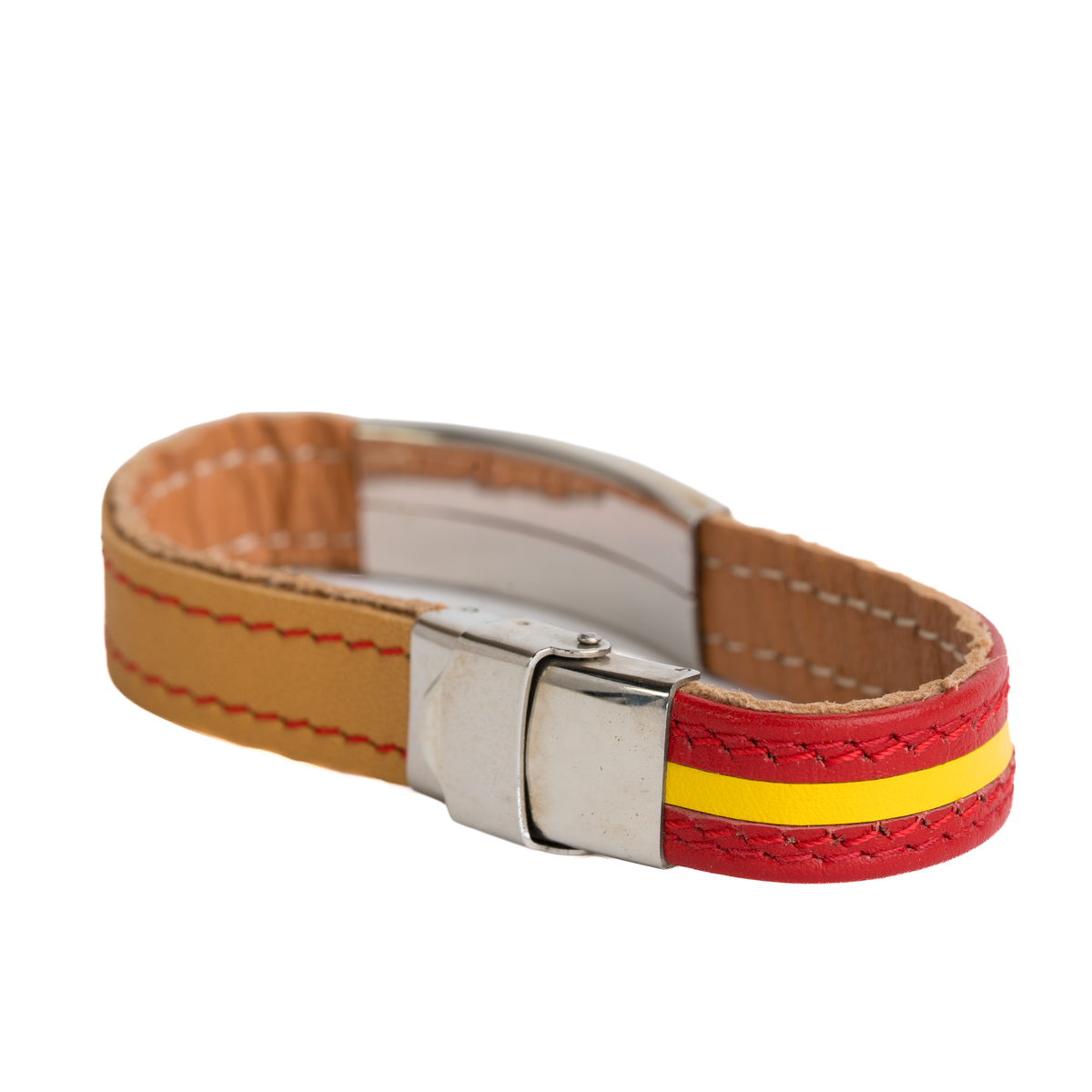 Pulsera piel Bandera España camel placa