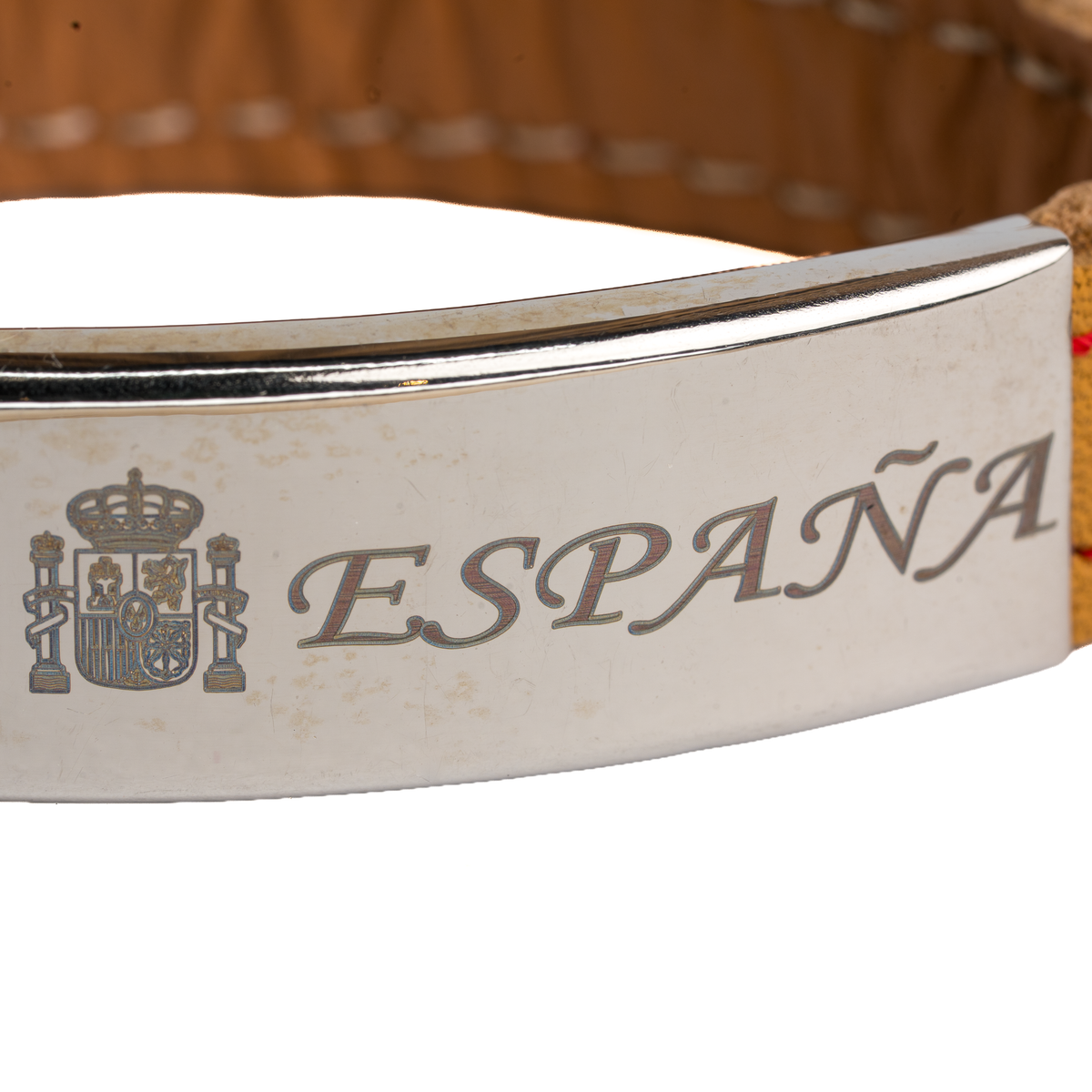 Pulsera piel Bandera España camel placa