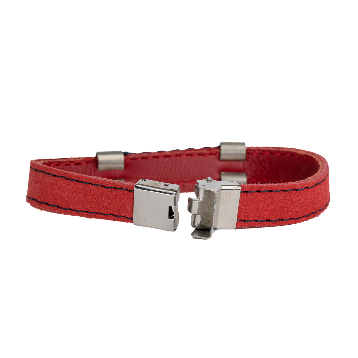 Pulsera piel Bandera España serraje rojo filo azul