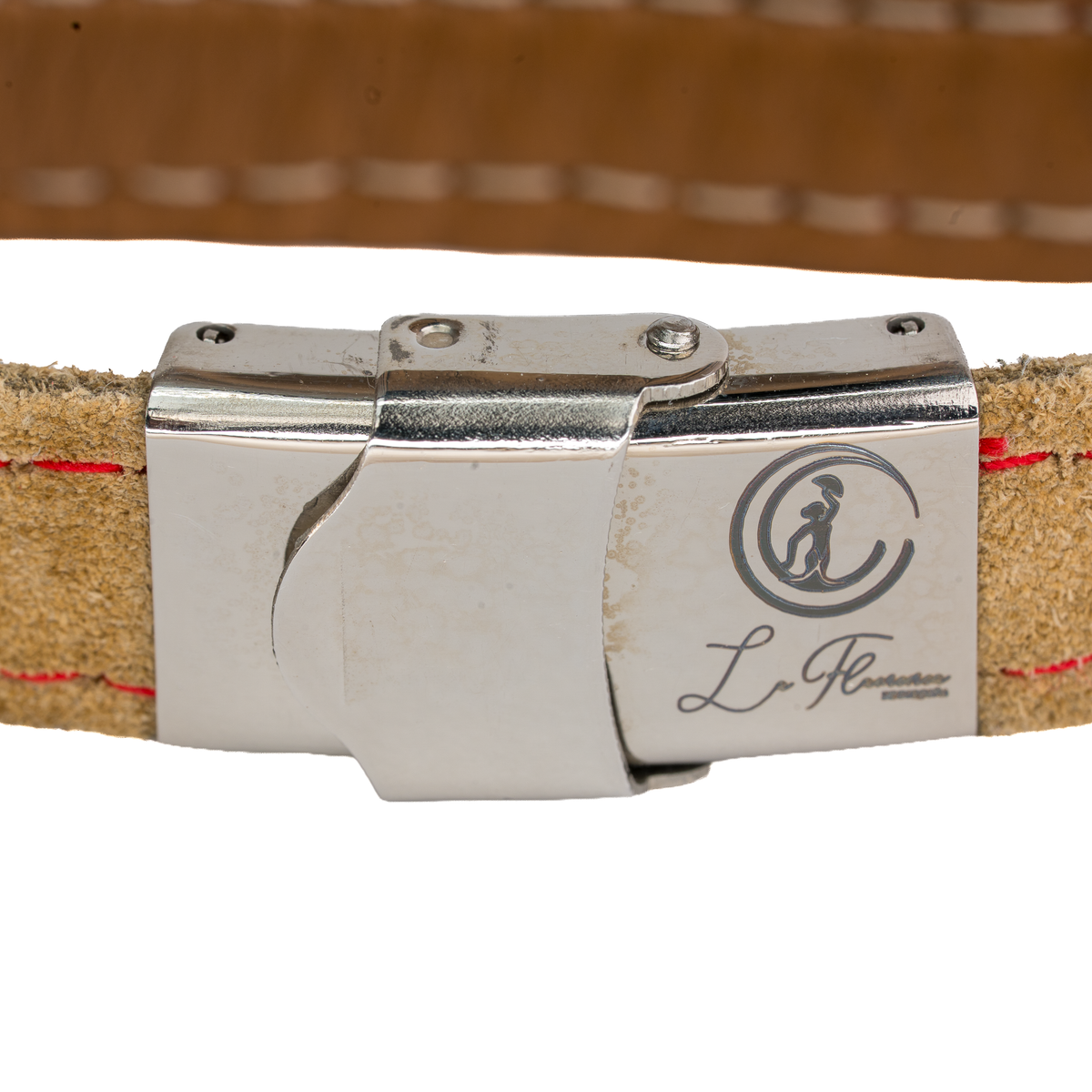 Armband aus kamelfarbenem Wildleder mit spanischer Flagge