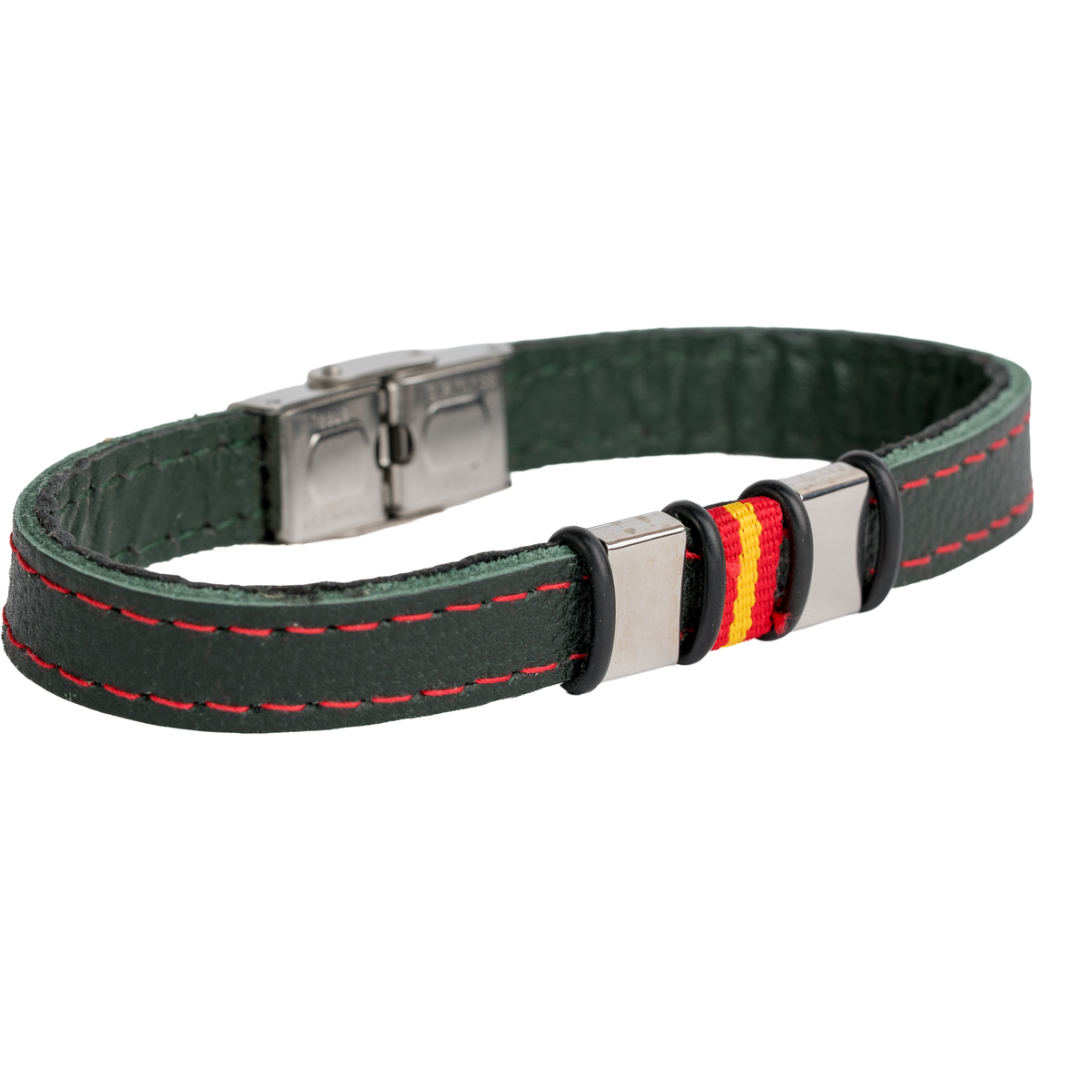 Pulsera piel verde Bandera España ribeteada