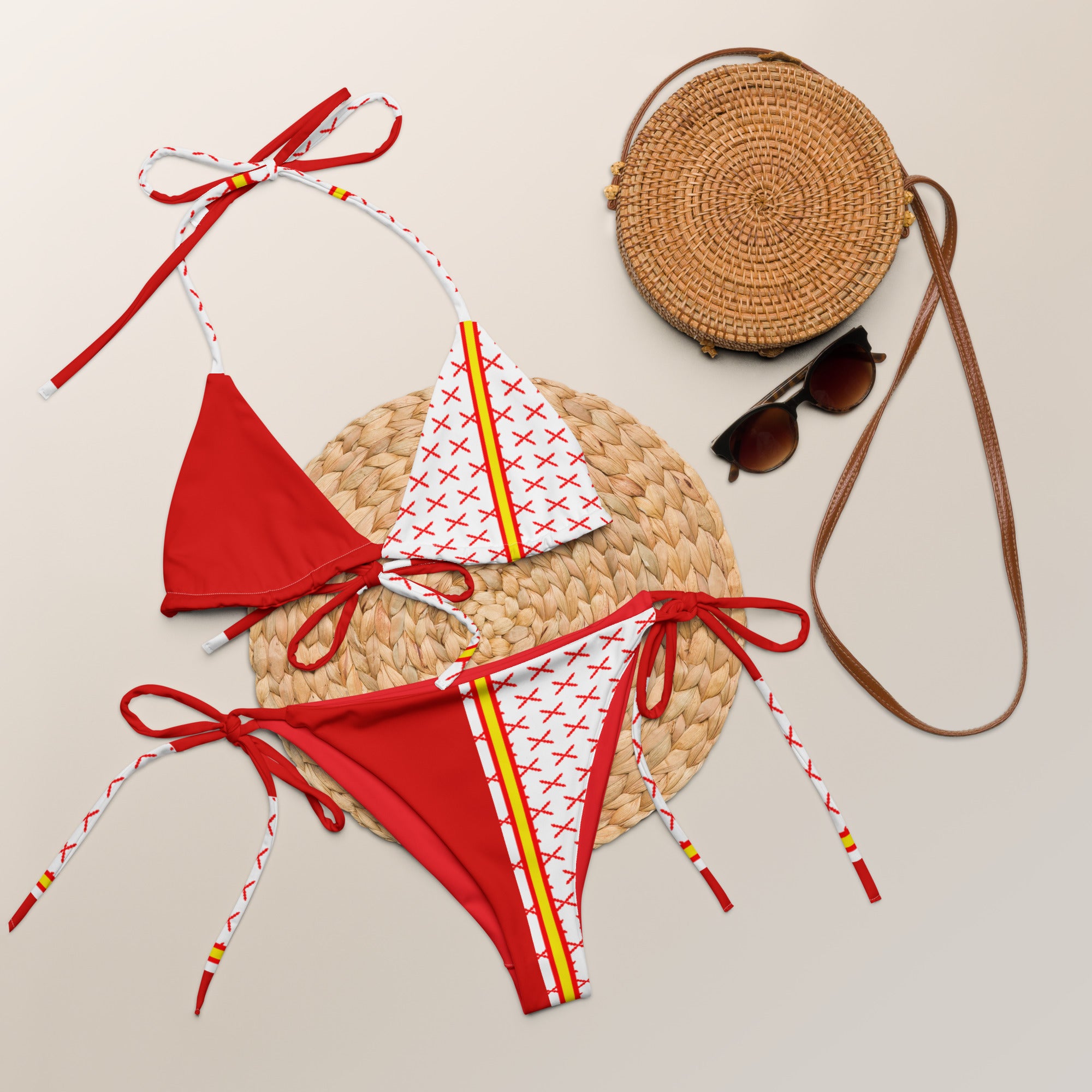 Bikini de triángulo rojo Bandera de España y Cruz de Borgoña - LaFlamencadeBorgoña