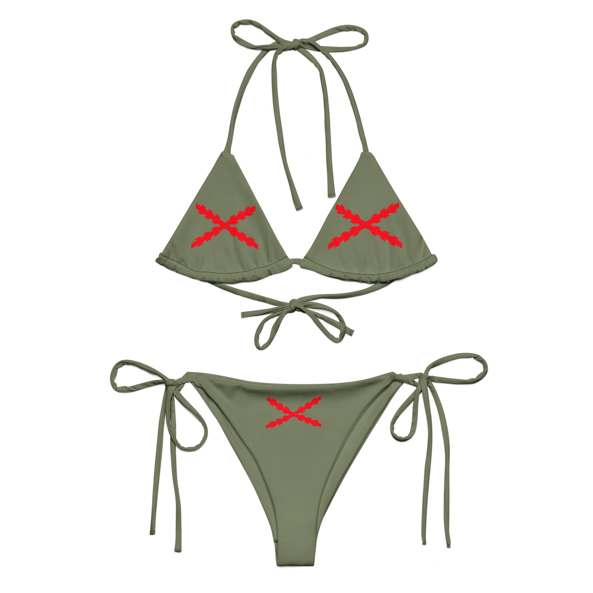 Bikini de triángulo Cruz de Borgoña verde militar - LaFlamencadeBorgoña