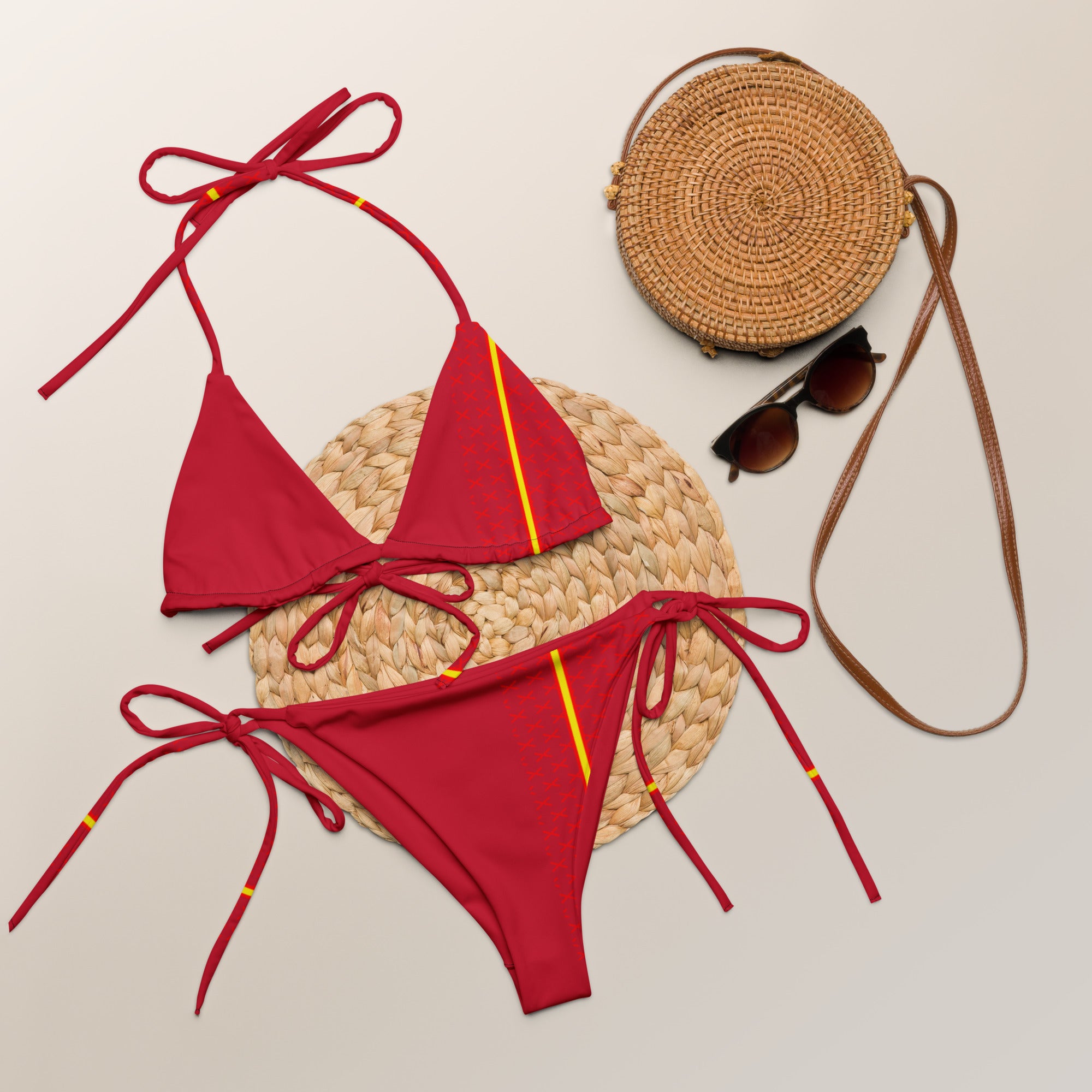 Bikini de triángulo Cruz de Borgoña y Bandera de España - LaFlamencadeBorgoña