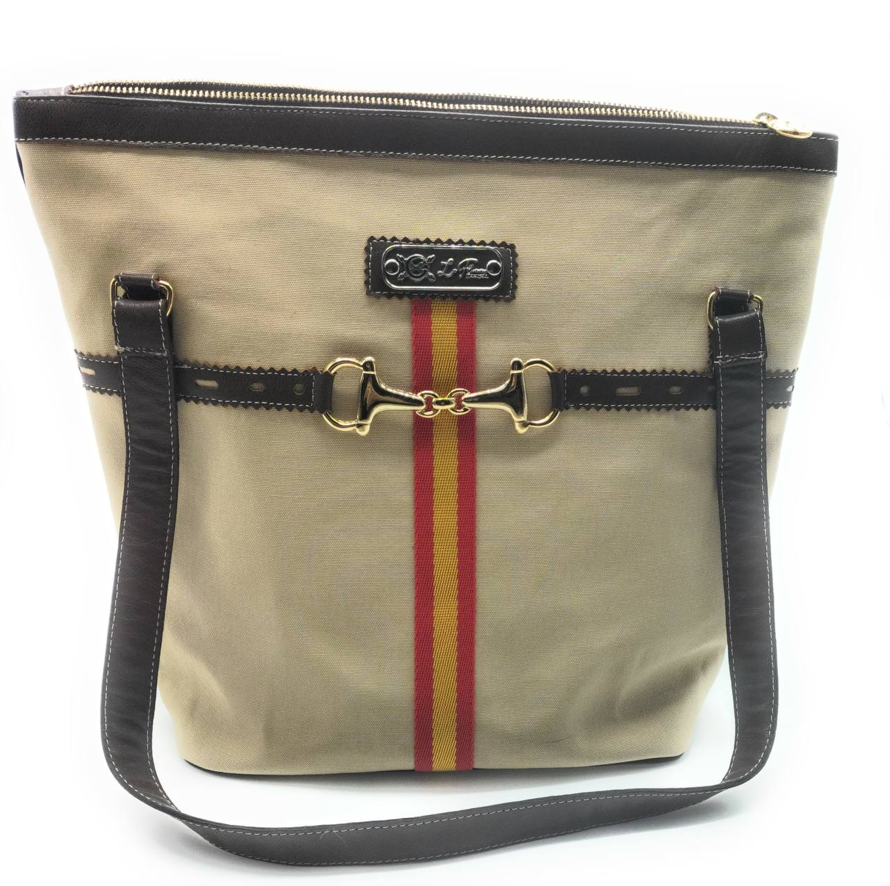 Bolso TOTE camel Bandera España y mordida de caballo - LaFlamencadeBorgoña