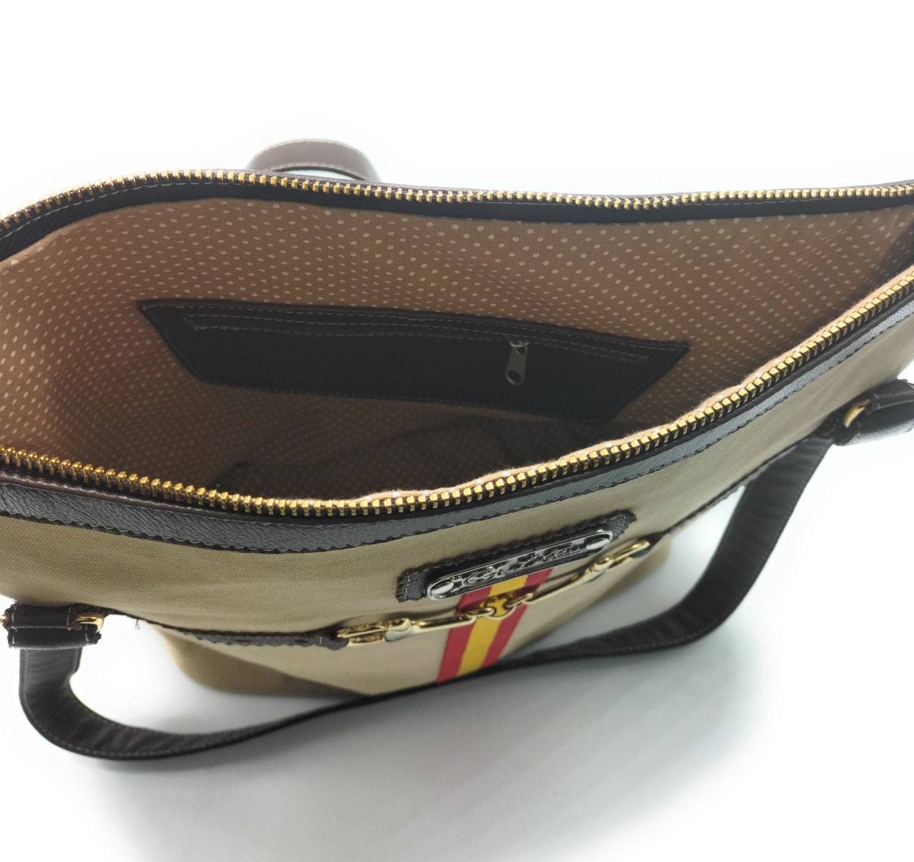 Bolso TOTE camel Bandera España y mordida de caballo - LaFlamencadeBorgoña