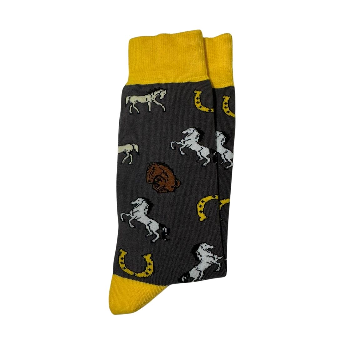 Calcetines Ecuestres con caballos y herraduras negro amarillo - LaFlamencadeBorgoña